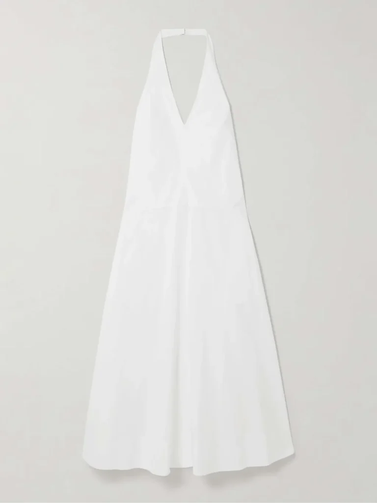 ST. AGNI Crinkled Cotton-Blend Poplin Halterneck Maxi Dress