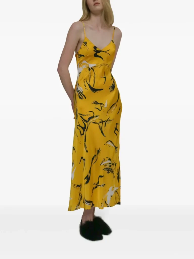 Rosetta Getty Painted Birds-Print Slip Dress