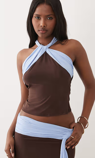 ASOS Soft Touch Contrast Tie-Neck Halter Top