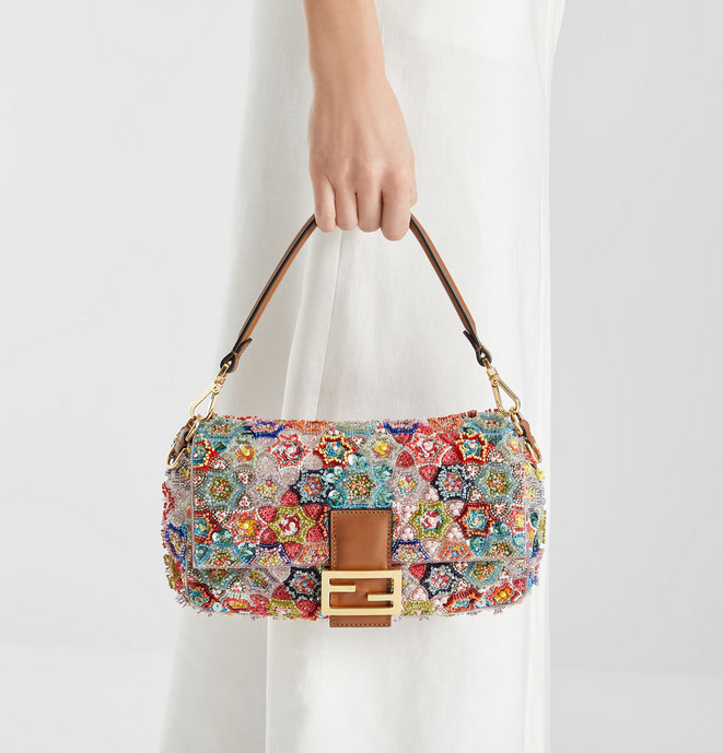Fendi Baguette Bag with Multicolour Bead Embroidery