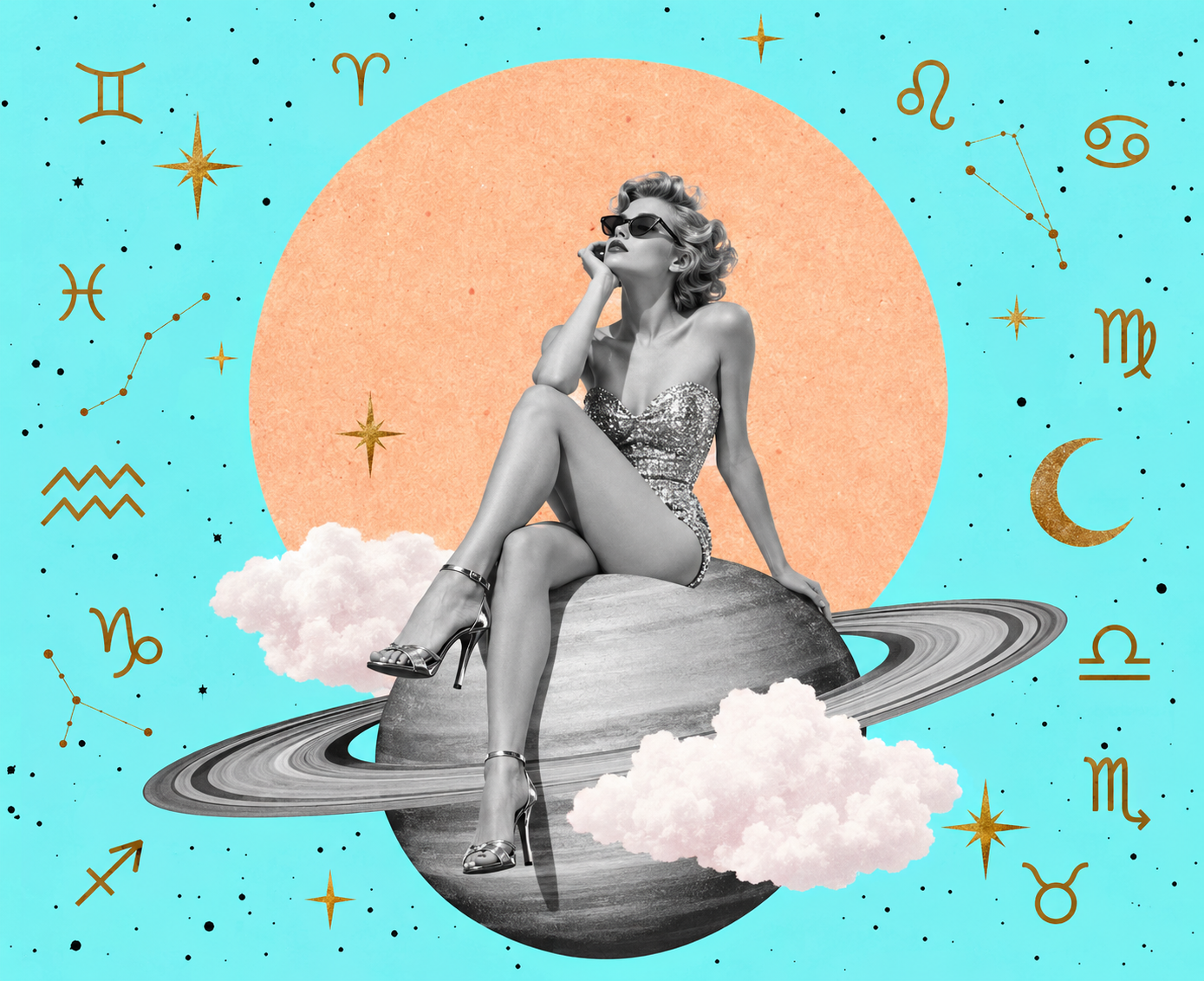 Retro Zodiac Saturn Collage