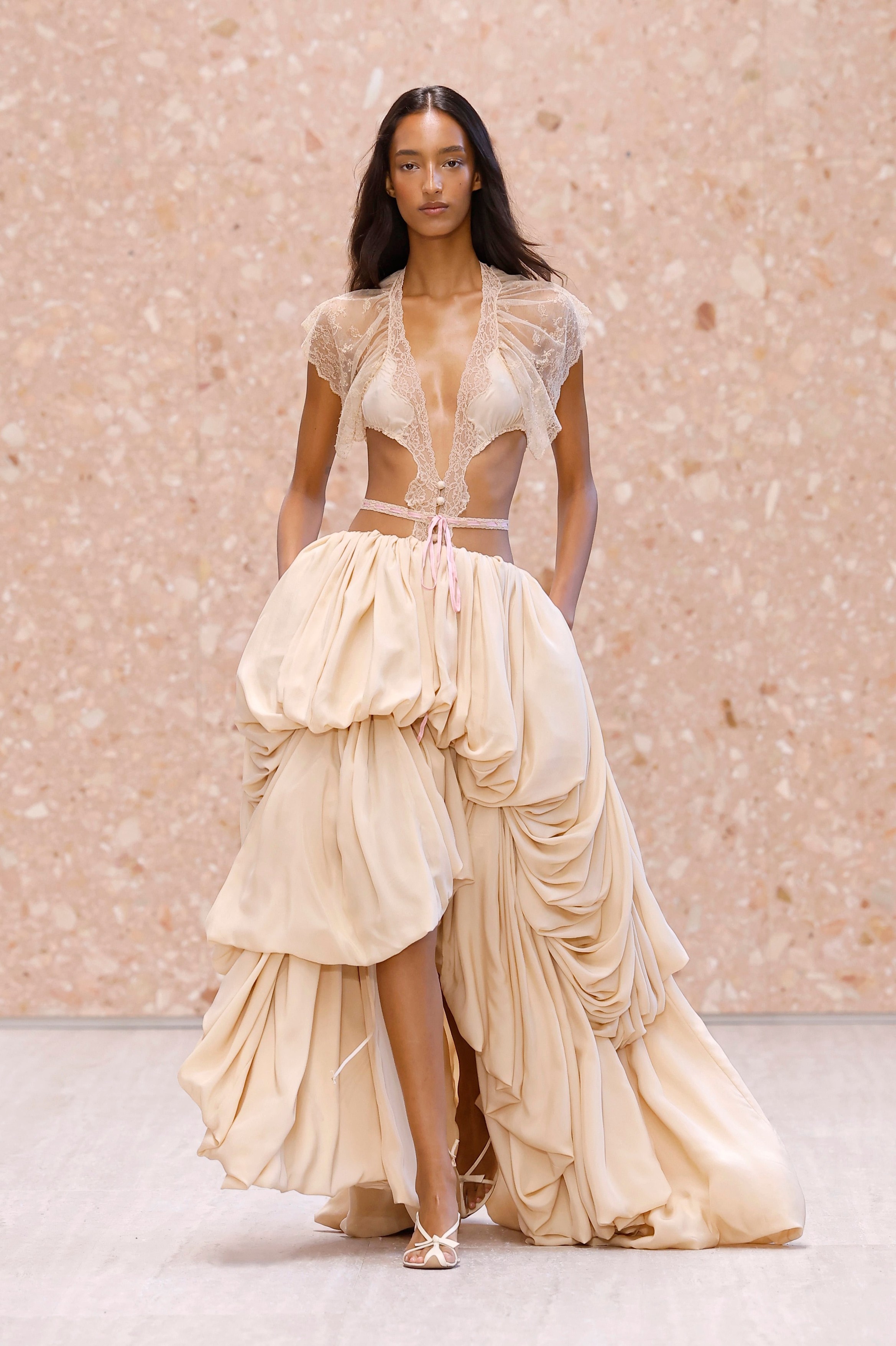 Model on the runway at the Chloé fashion show in Paris