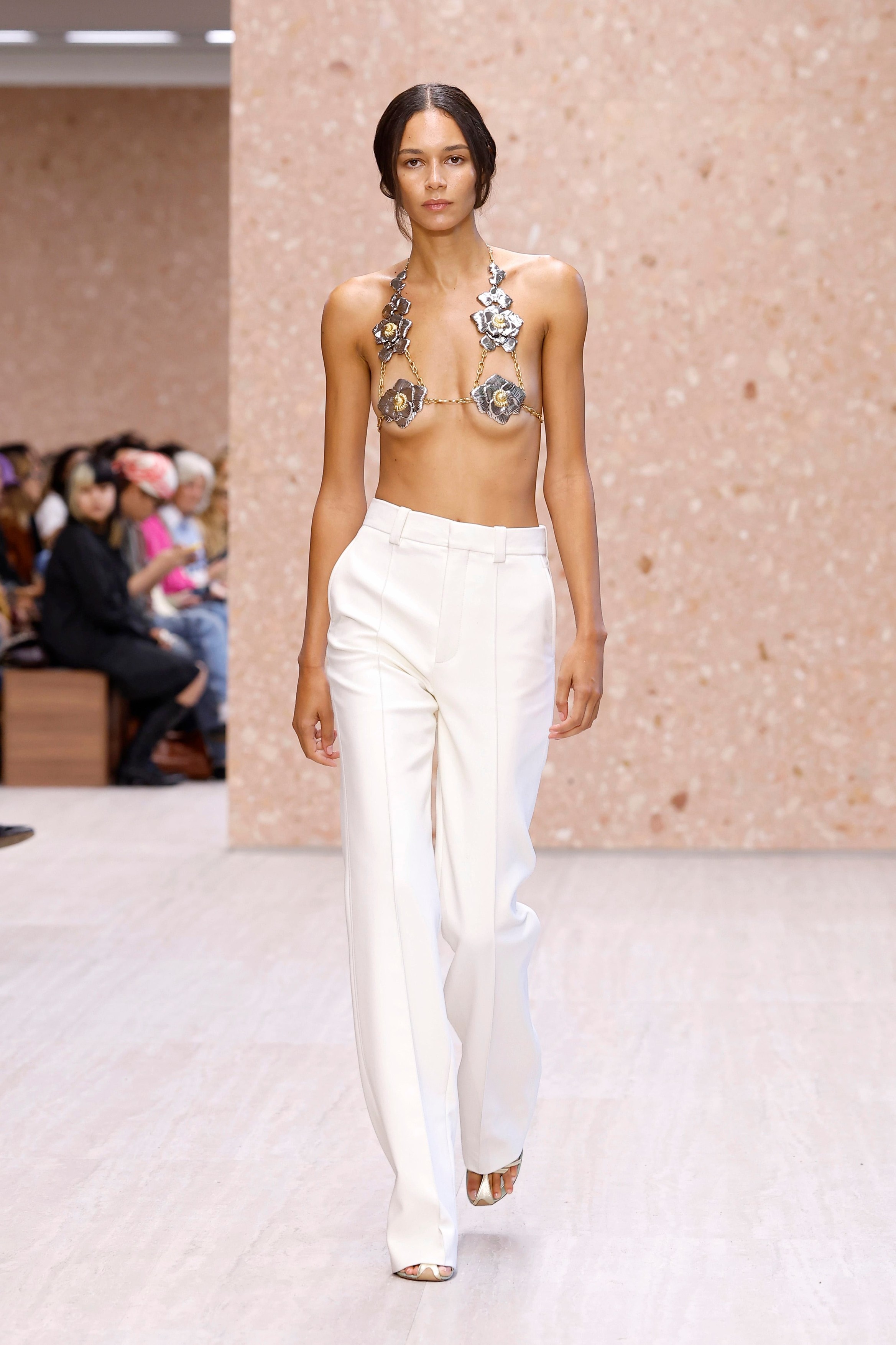 Model on the runway at the Chloé fashion show in Paris