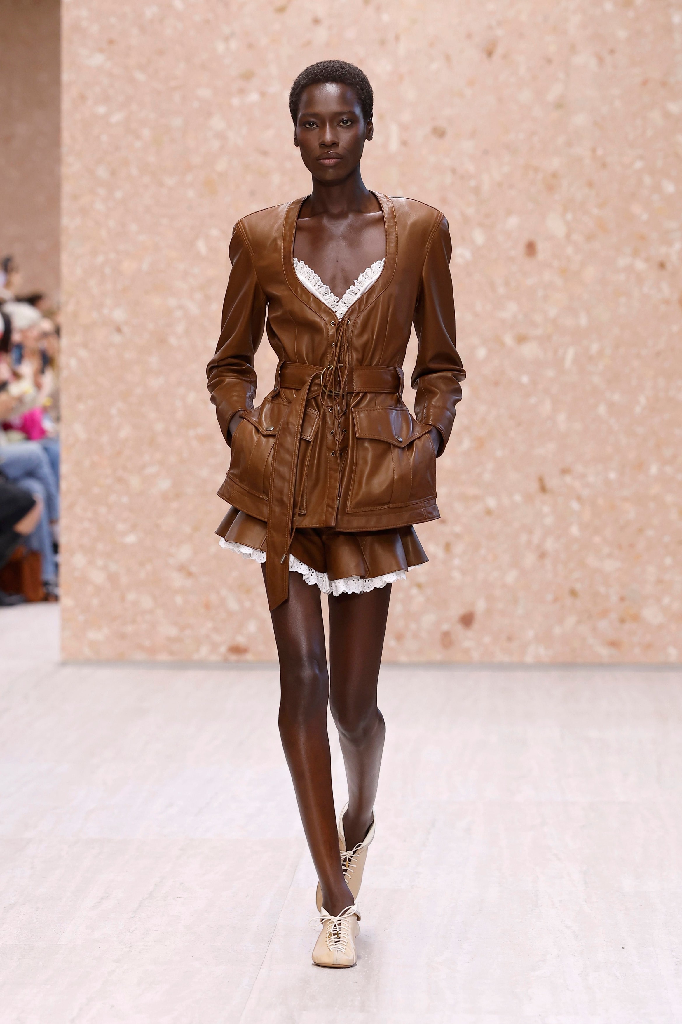 Model on the runway at the Chloé fashion show in Paris