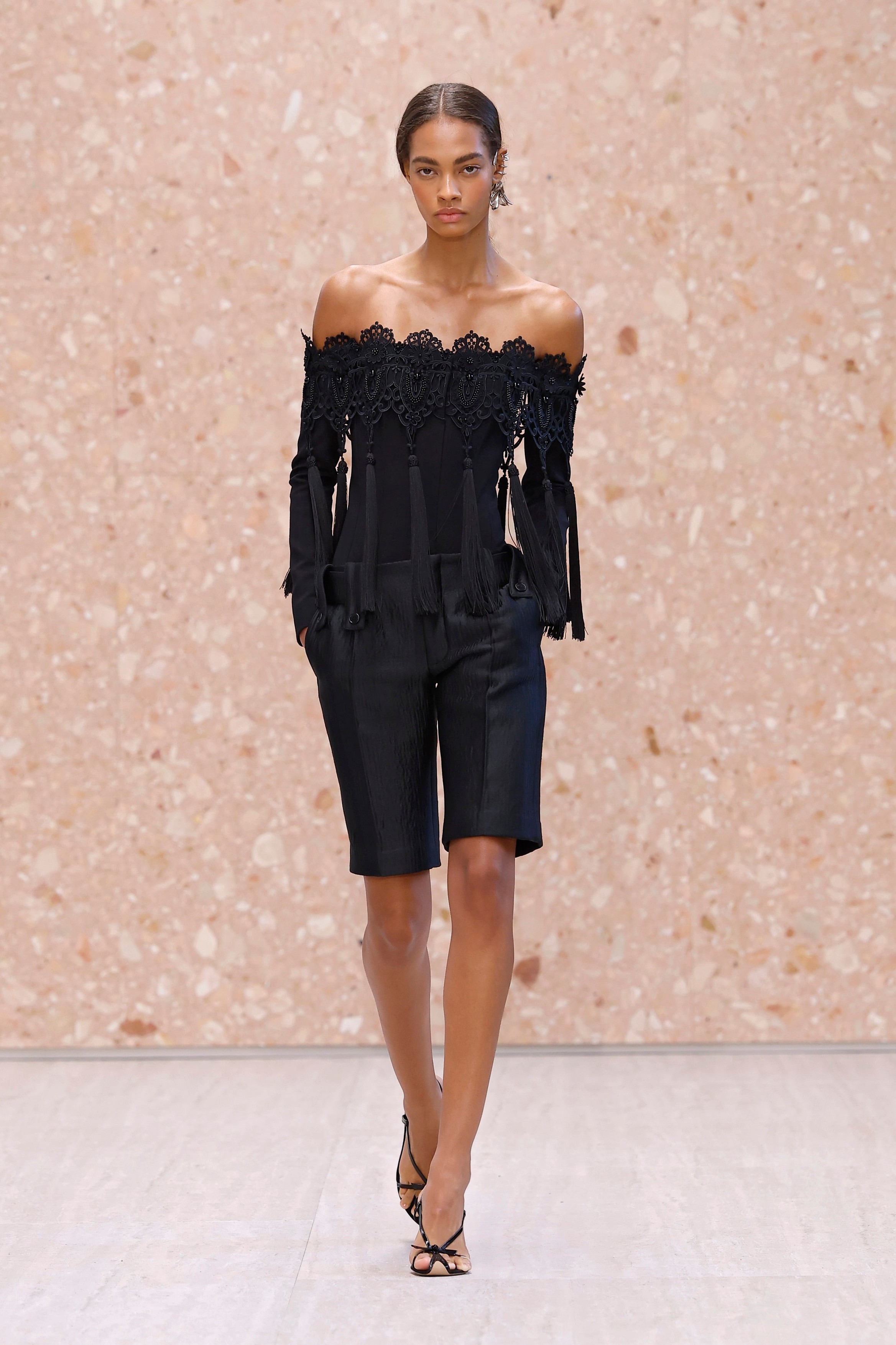 Model on the runway at the Chloé fashion show in Paris