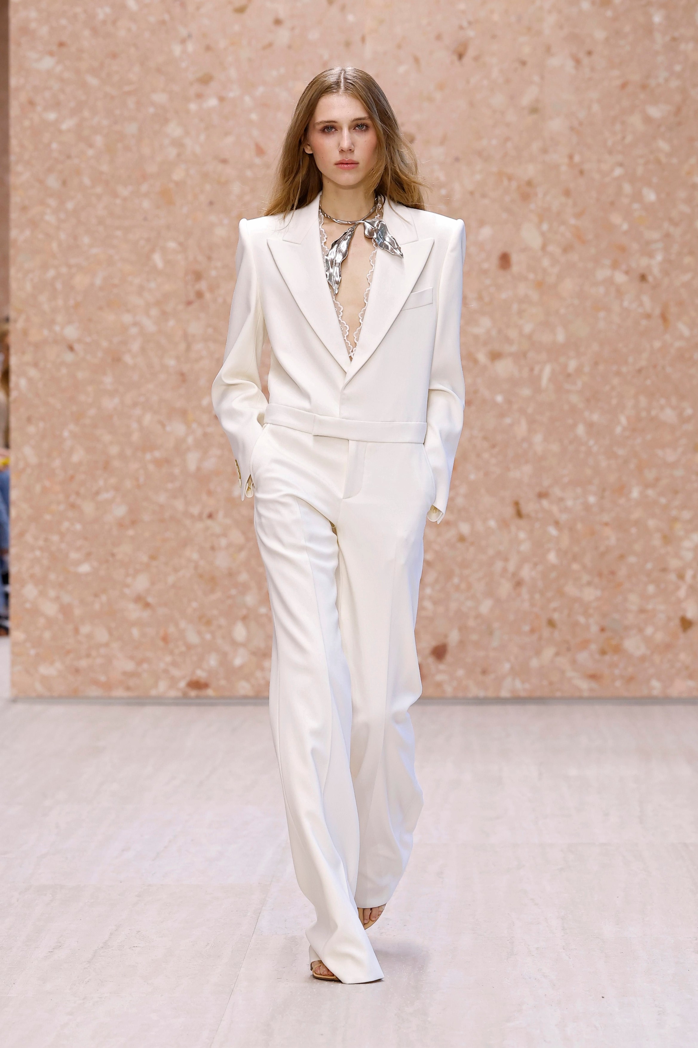 Model on the runway at the Chloé fashion show in Paris