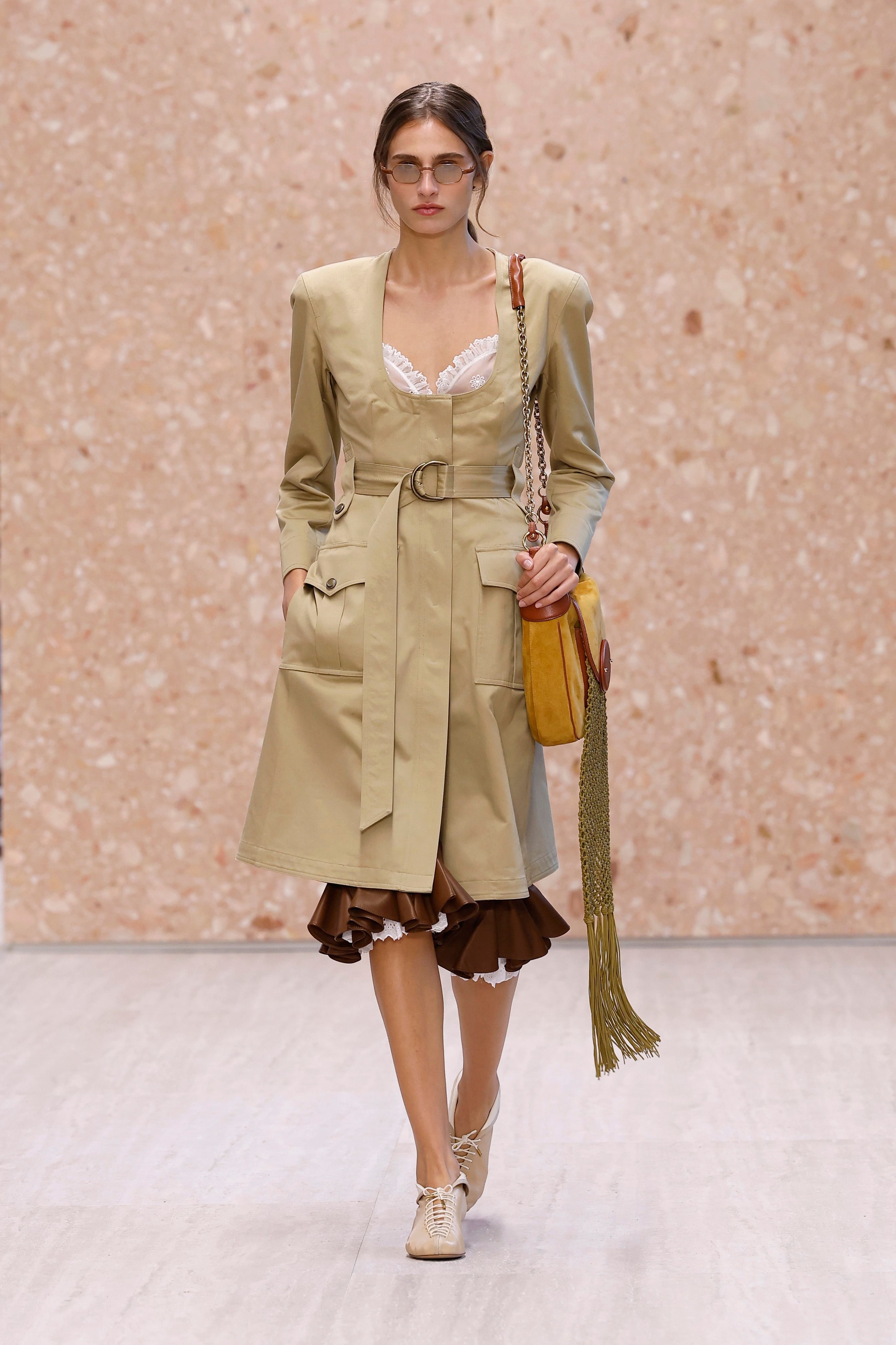 Model on the runway at the Chloé fashion show in Paris