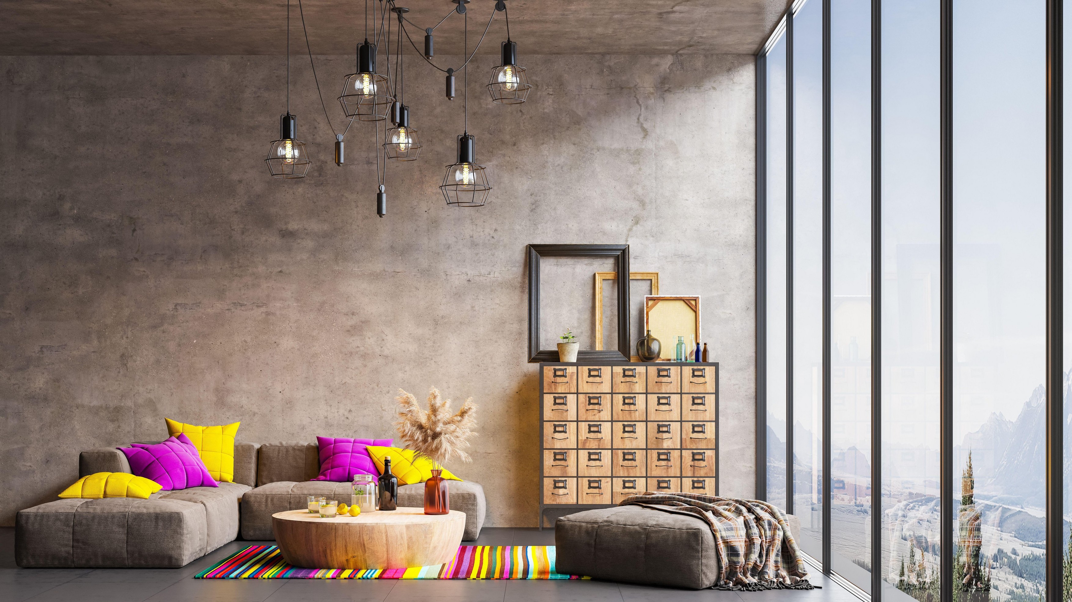 Modern interior design of a living room in an apartment, house, office, a comfortable sofa, bright modern interior details and light from the window a