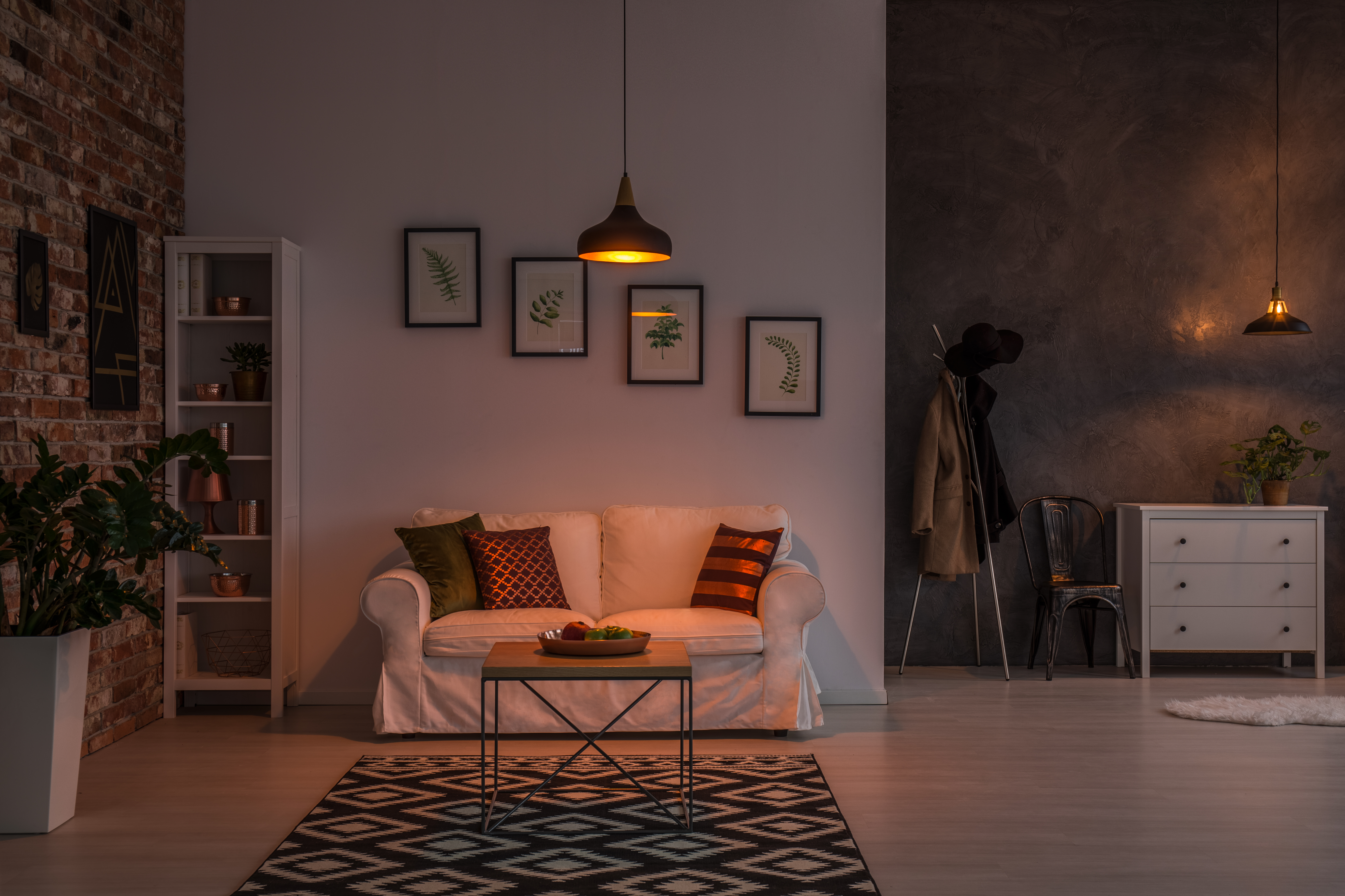 Open,Living,Room,With,Couch,,Carpet,,Lamp,And,Bookshelf