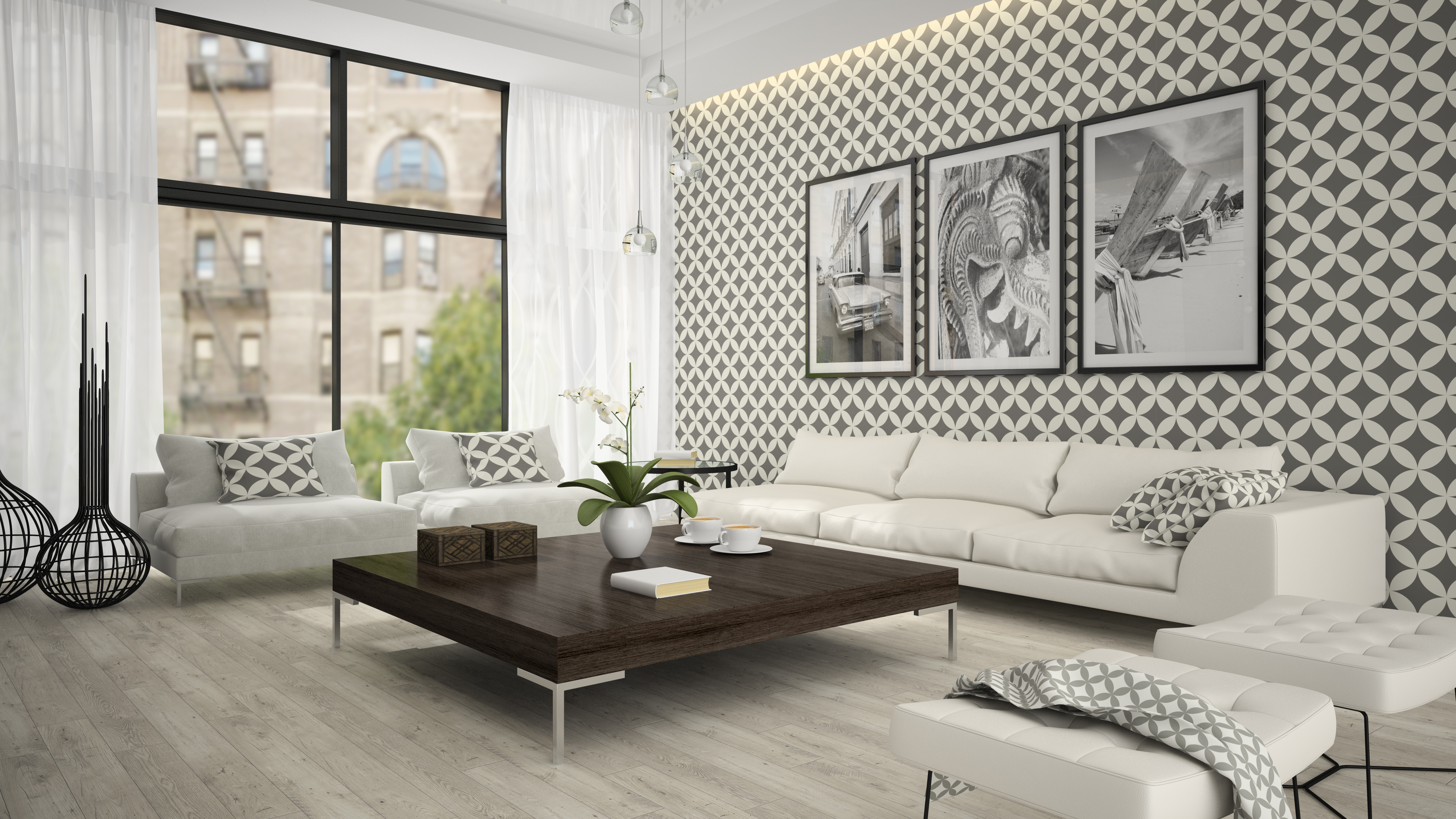 Interior,Of,Living,Room,With,Stylish,Wallpaper,3d,Rendering