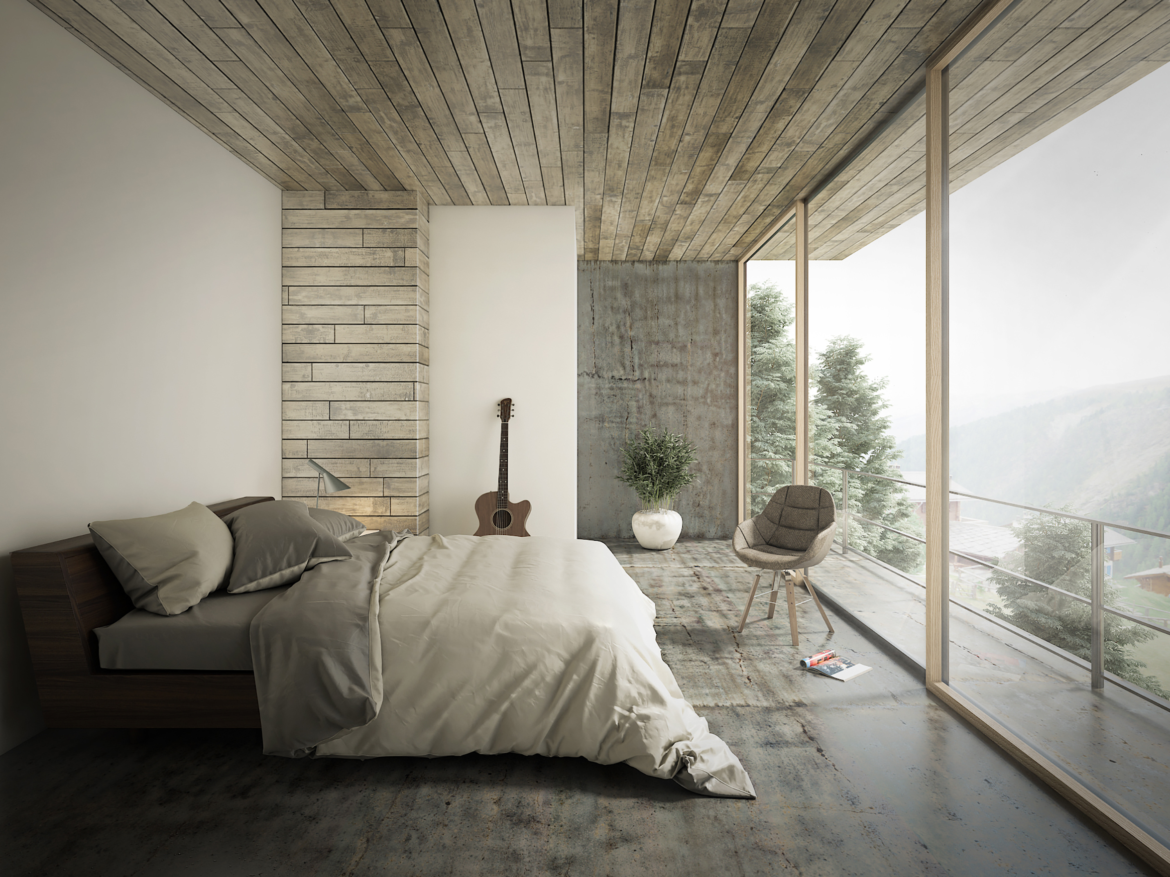 Loft,Style,Bedroom,Interior,Design.,3d,Rendering.