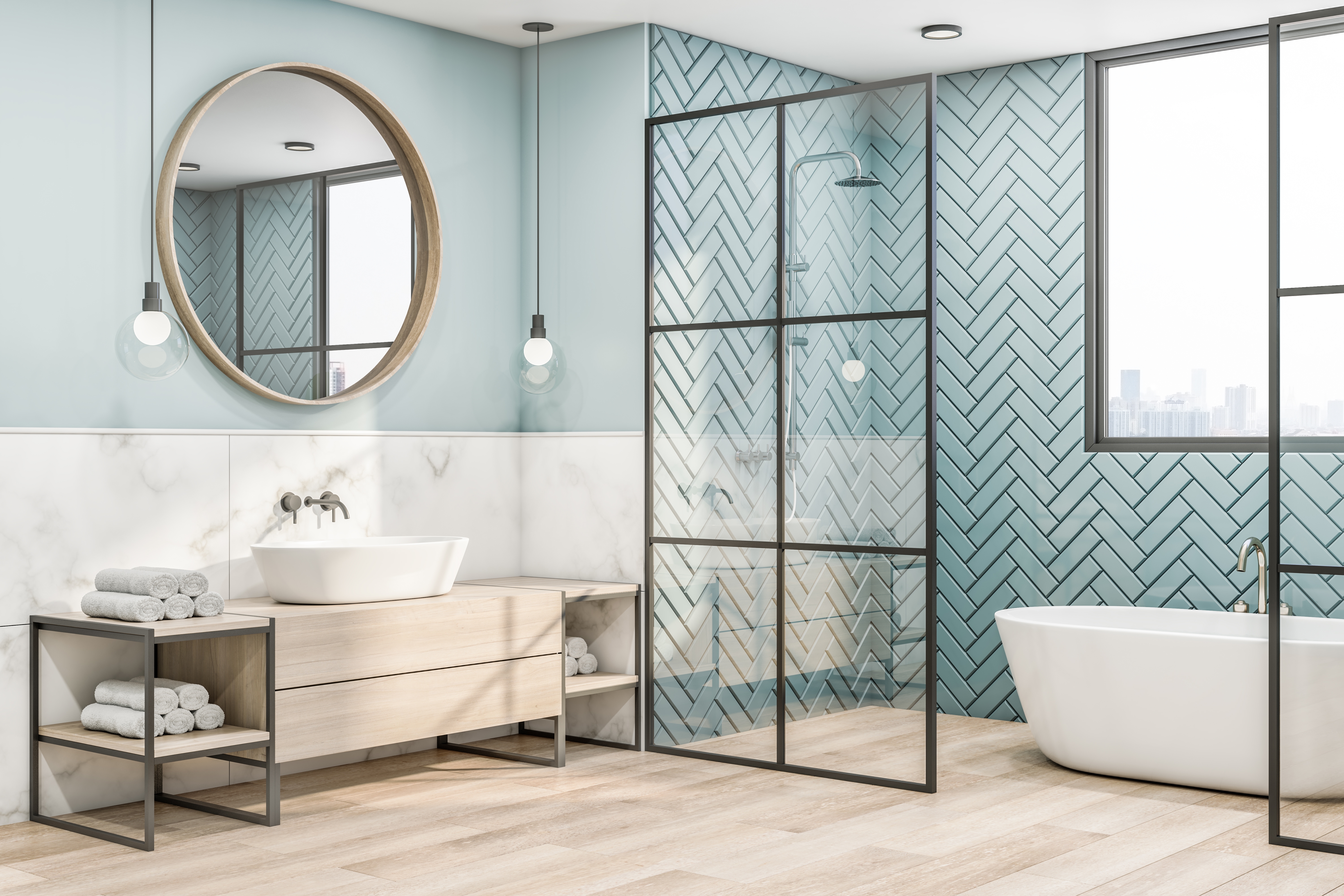 Side,View,On,Eco,Interior,Design,Of,Bathroom,With,Wooden