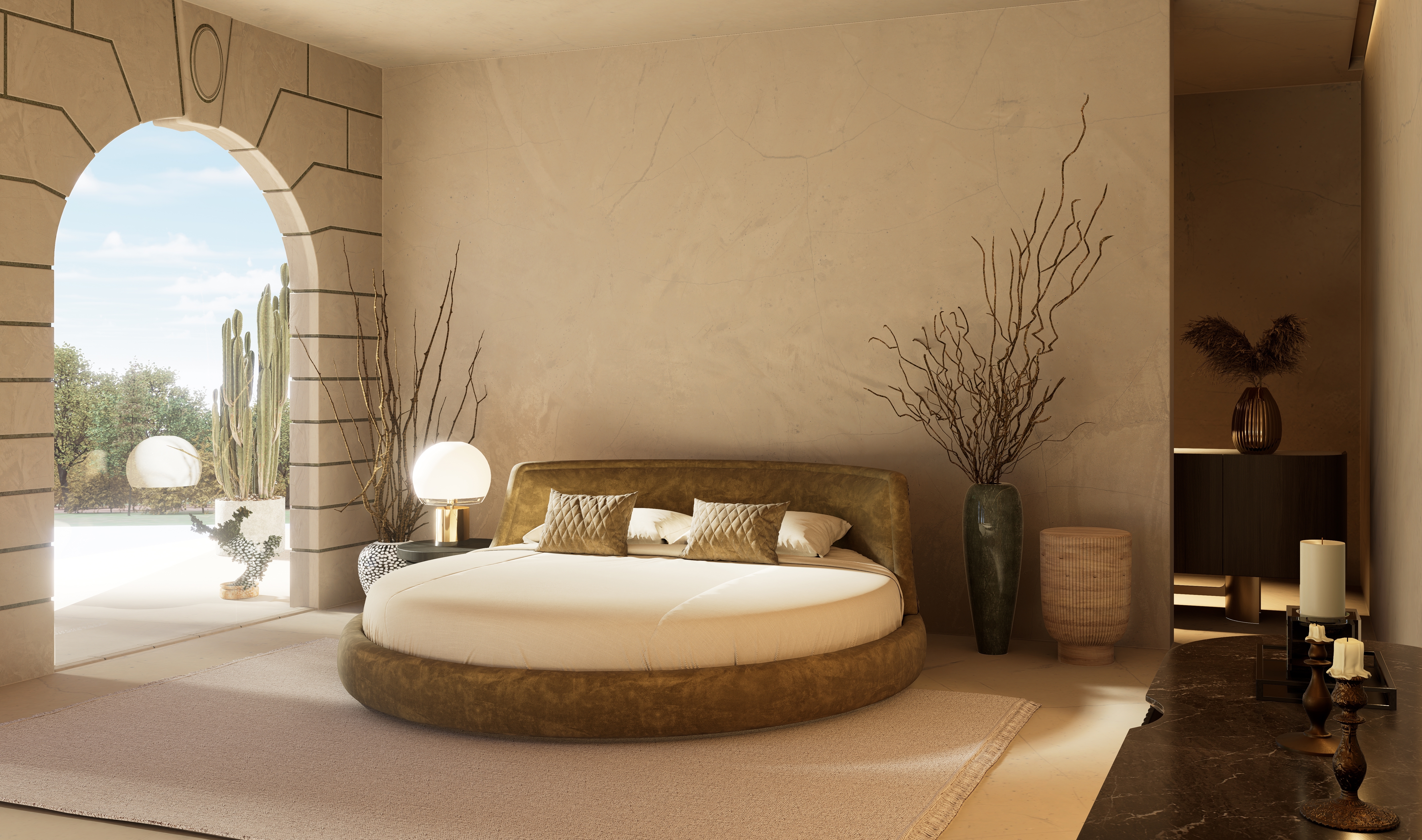 3d,Illustration,Of,Luxury,Bedroom,With,Round,Bed.,Decor,Bedroom
