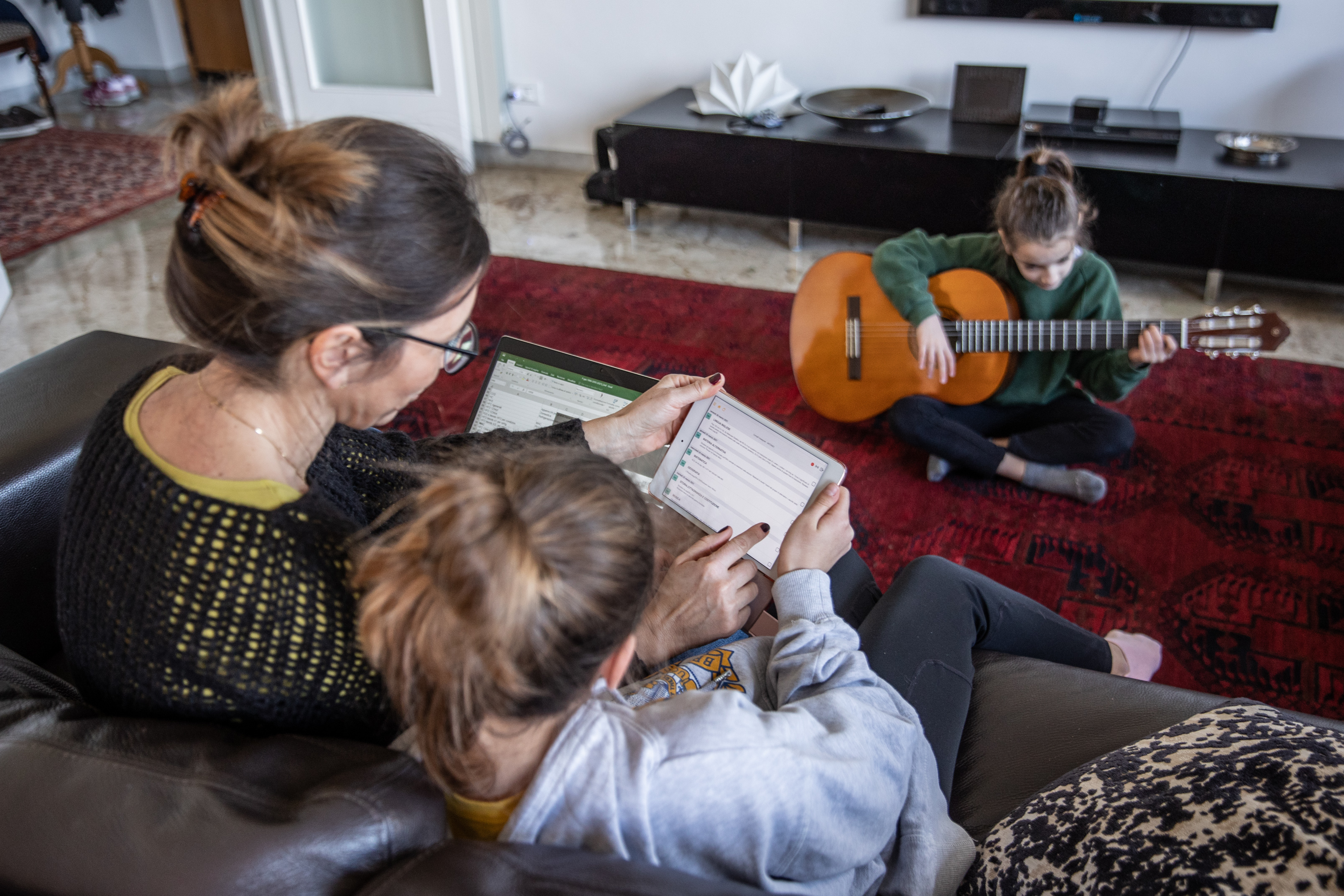 Covid-19 emergency, Red zone, Smart working and distance learning in homes, Rome, Italy