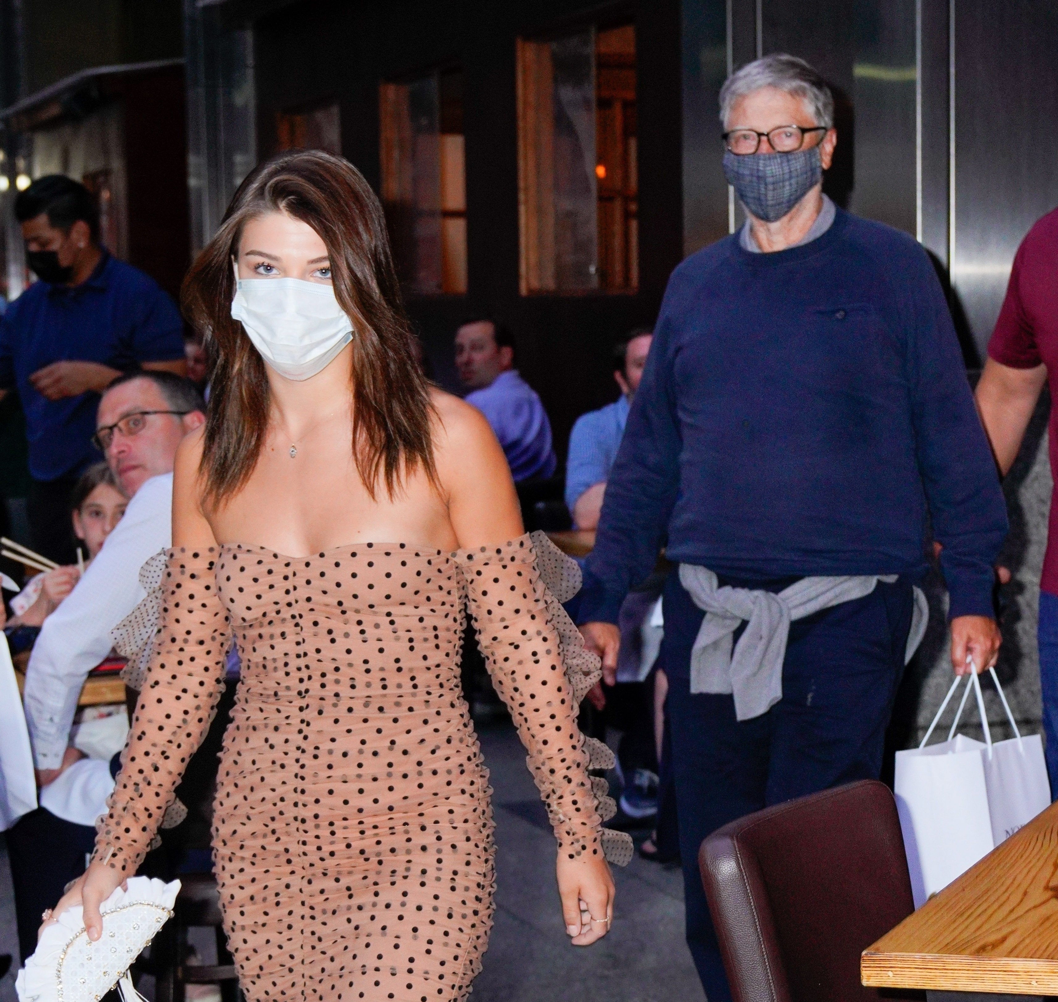 Bill Gates departs dinner at Nobu with daughter Phoebe Gates and her boyfriend Chaz Flynn in New York