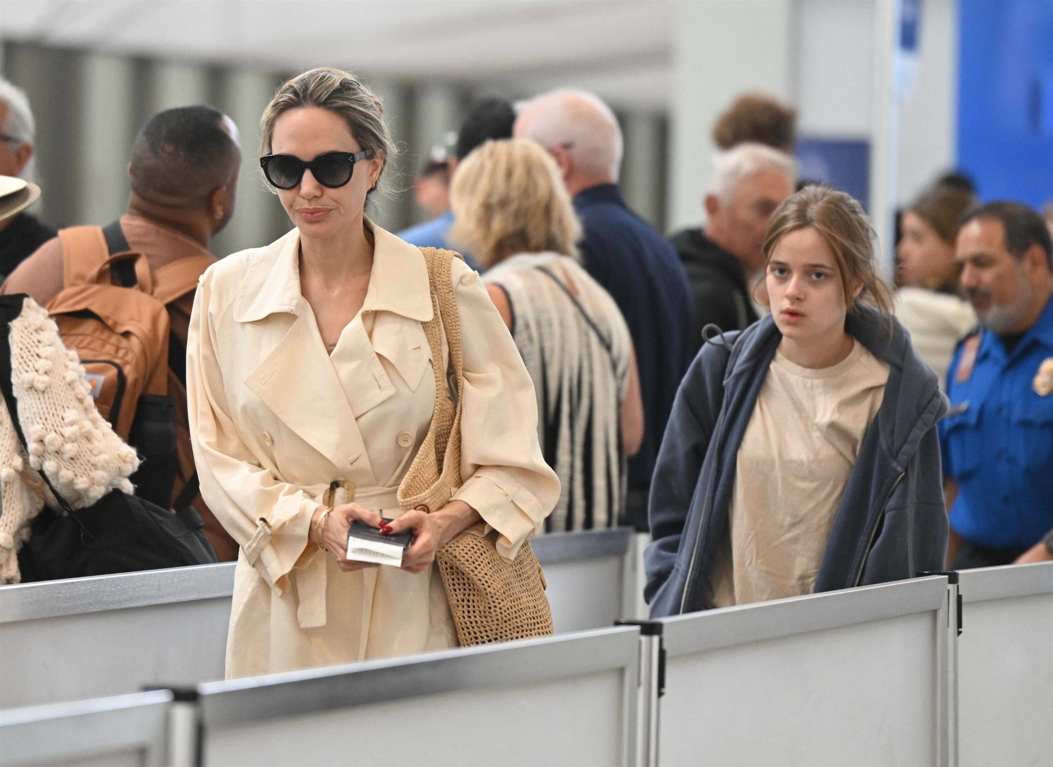*EXCLUSIVE* Angelina Jolie and her daughter Vivienne were spotted at JFK airport after their Tony Awards win for 'The Outsiders'