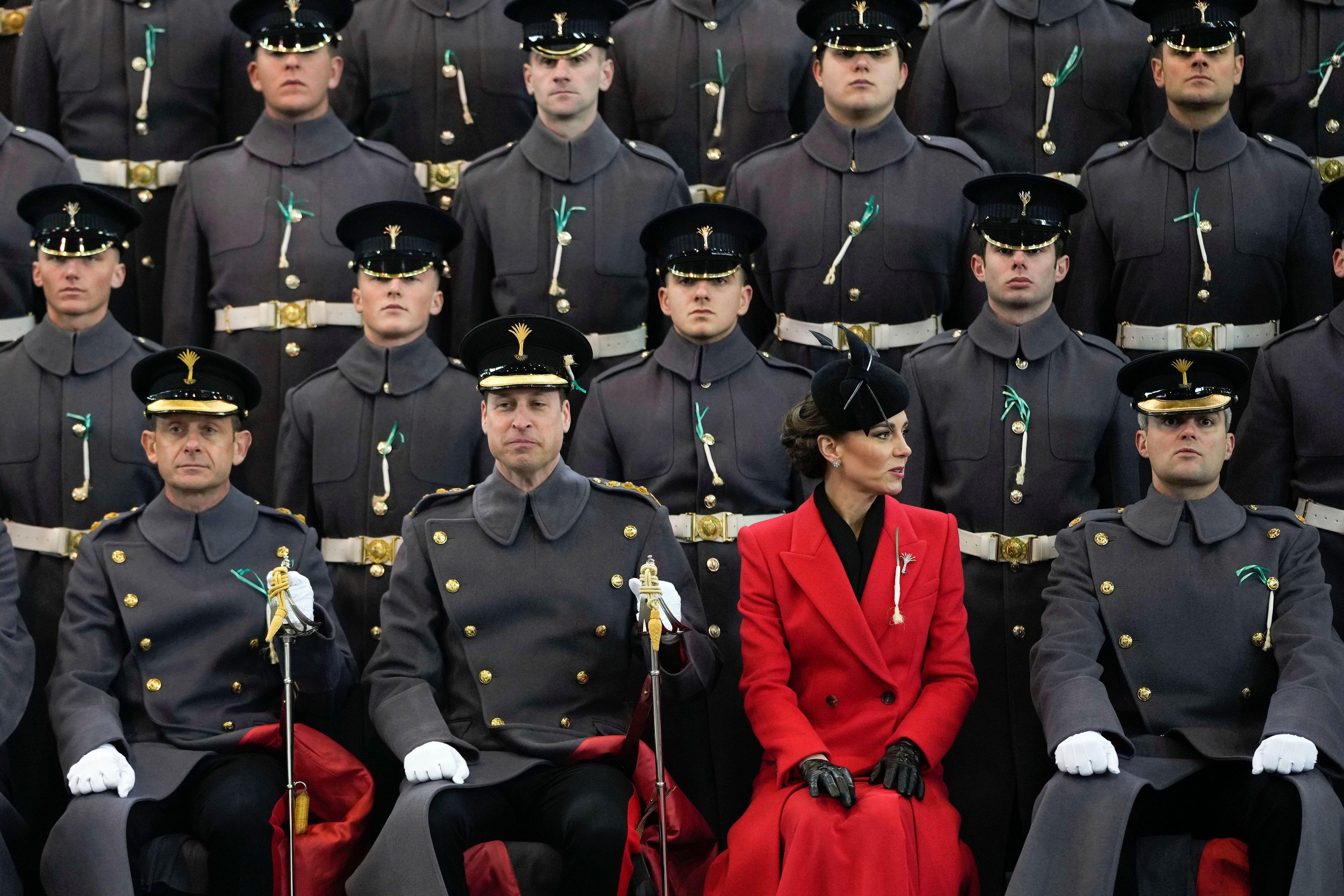 The Prince of Wales, Colonel of the Welsh Guards, with the Princess of Wales, pose for an official photo with the Prince of Wales' company during a visit to the 1st Battalion Welsh Guards at Combermere Barracks in Windsor, Berkshire. Picture date: Wednesd