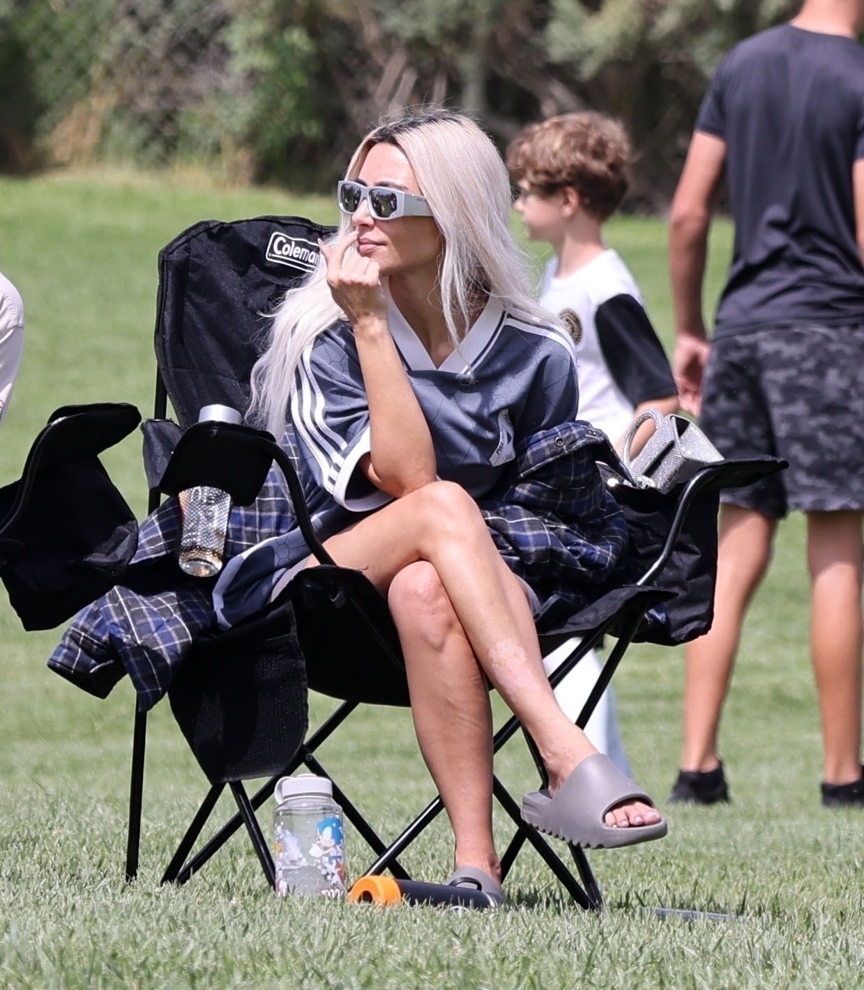 *EXCLUSIVE* Kim Kardashian sports huge ADIDAS jersey amid company statement saying their relationship with the rapper is "under review'' after he publicly criticized the company - ** WEB MUST CALL FOR PRICING **