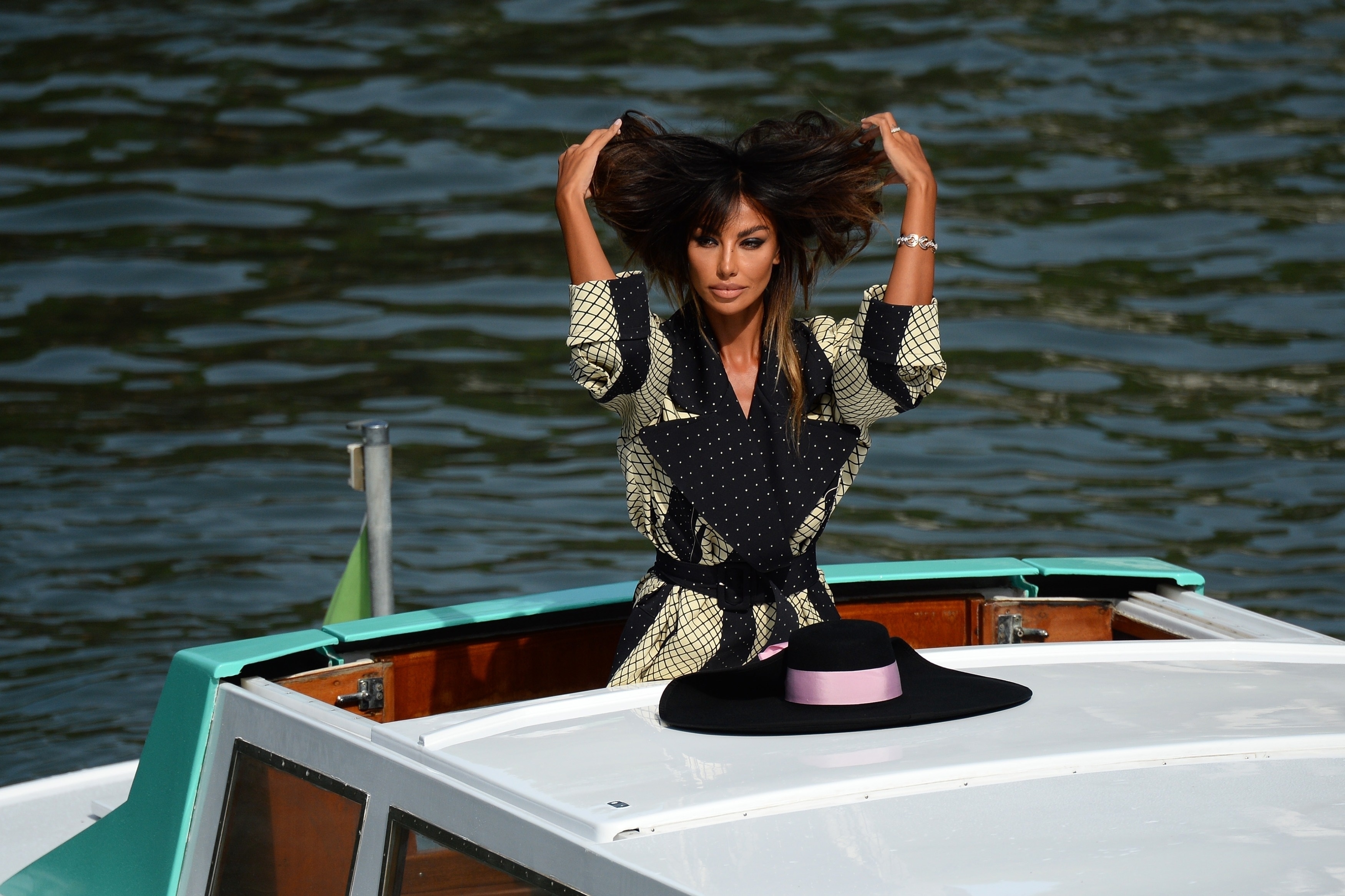 Madalina Ghenea seen on a taxi boat in Venice