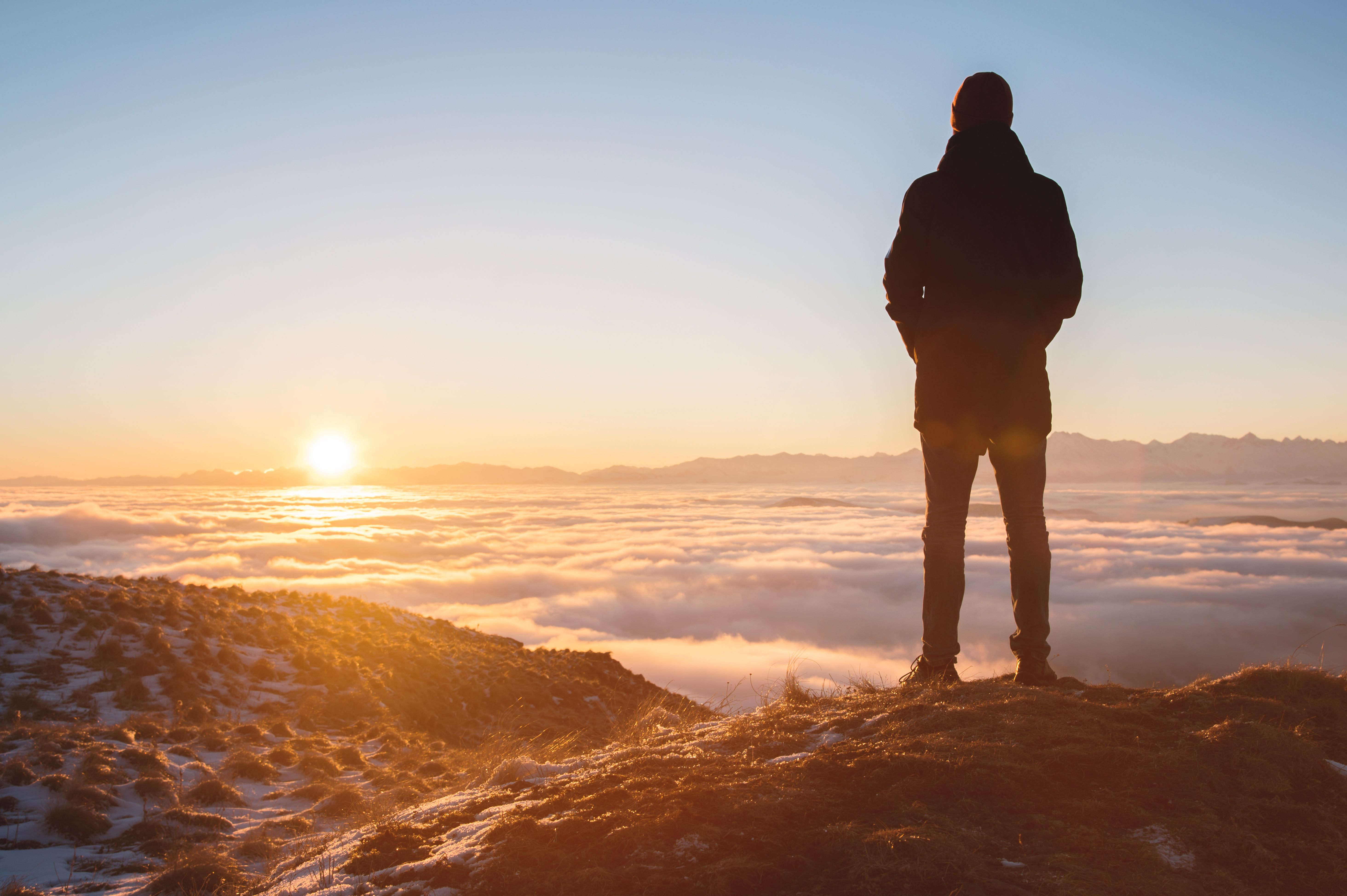 View,From,The,Back.,A,Lonely,Standing,Man,High,In