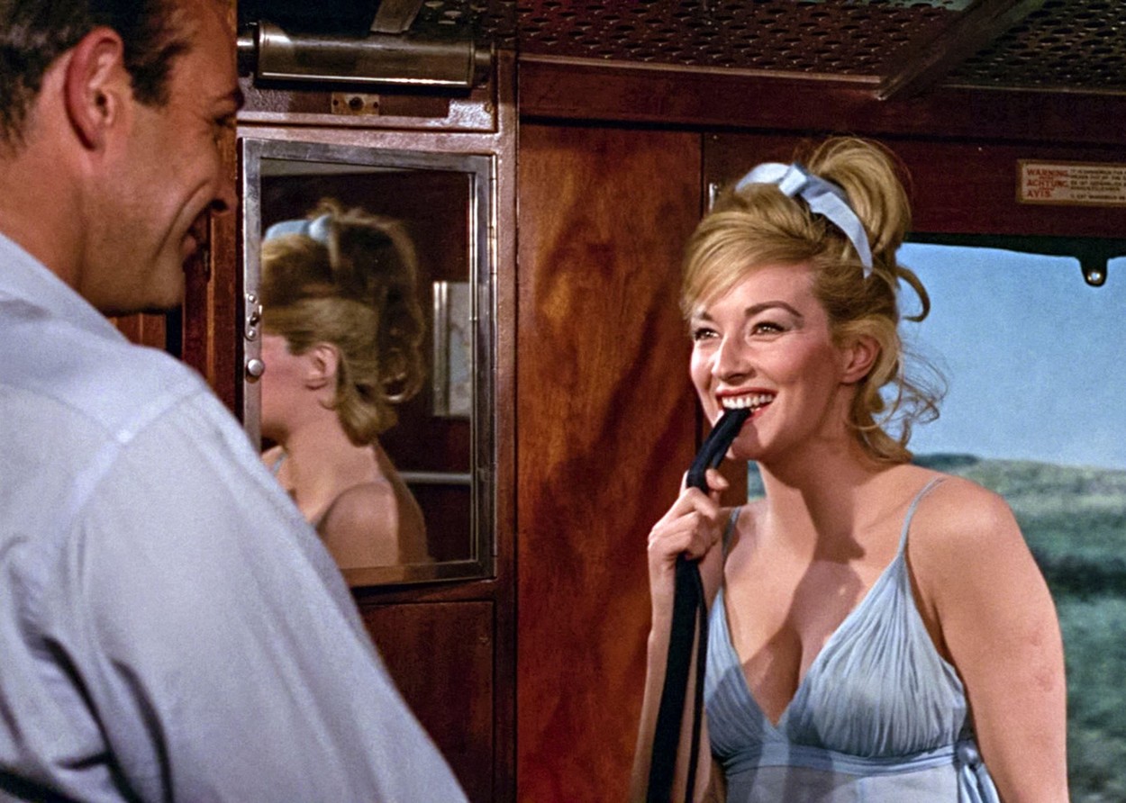From Russia with Love (1963) directed by Terence Young and starring Sean Connery as British agent James Bond and Daniela Bianchi as Soviet Army Intelligence officer Tatiana Romanova shown traveliing as Mr &amp; Mrs David Somerset on the Orient Express tra