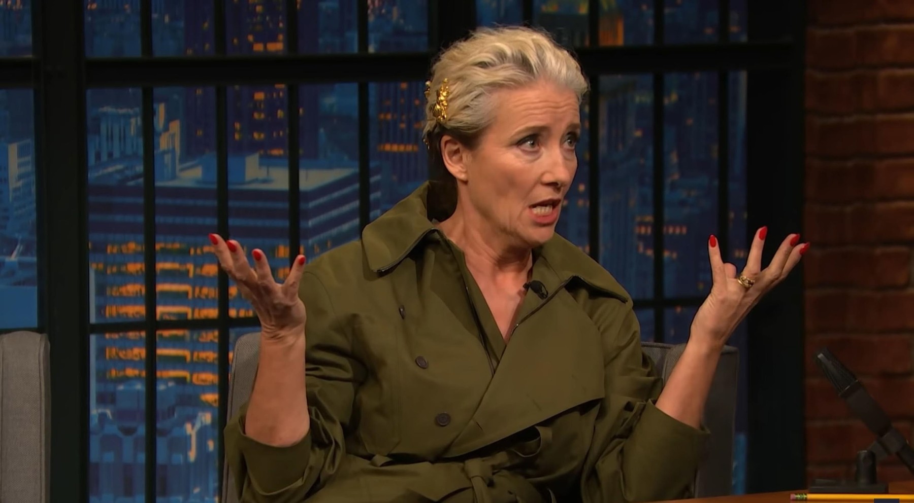 Emma Thompson reveals she met George Michael two years before his death and he gave his blessing for film Last Christmas, as she appears on Late Night with Seth Meyers