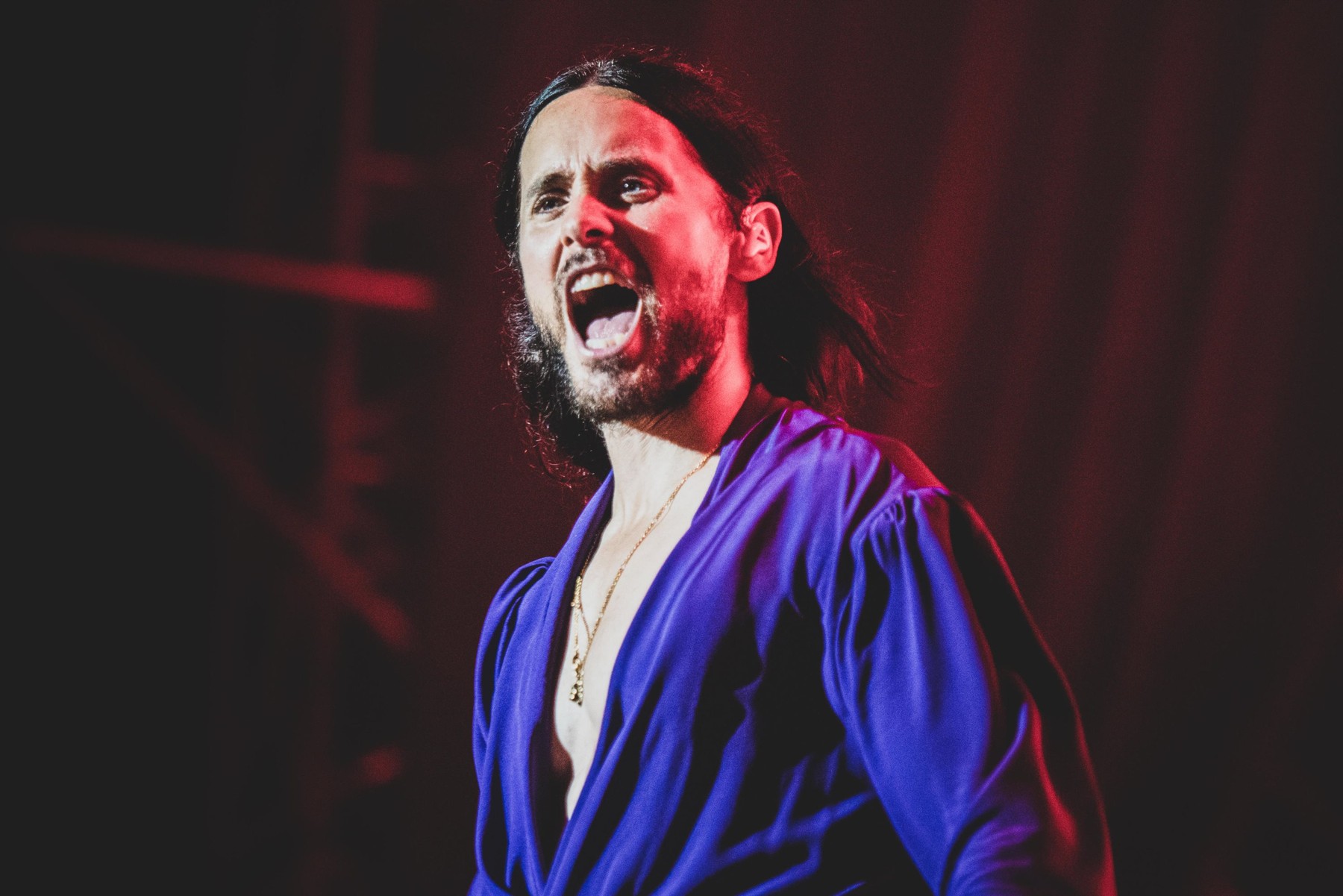 Jared Leto, singer and founder of the American pop/rock band Thirty Seconds To Mars performing live on stage at the Collisioni Festival 2019.