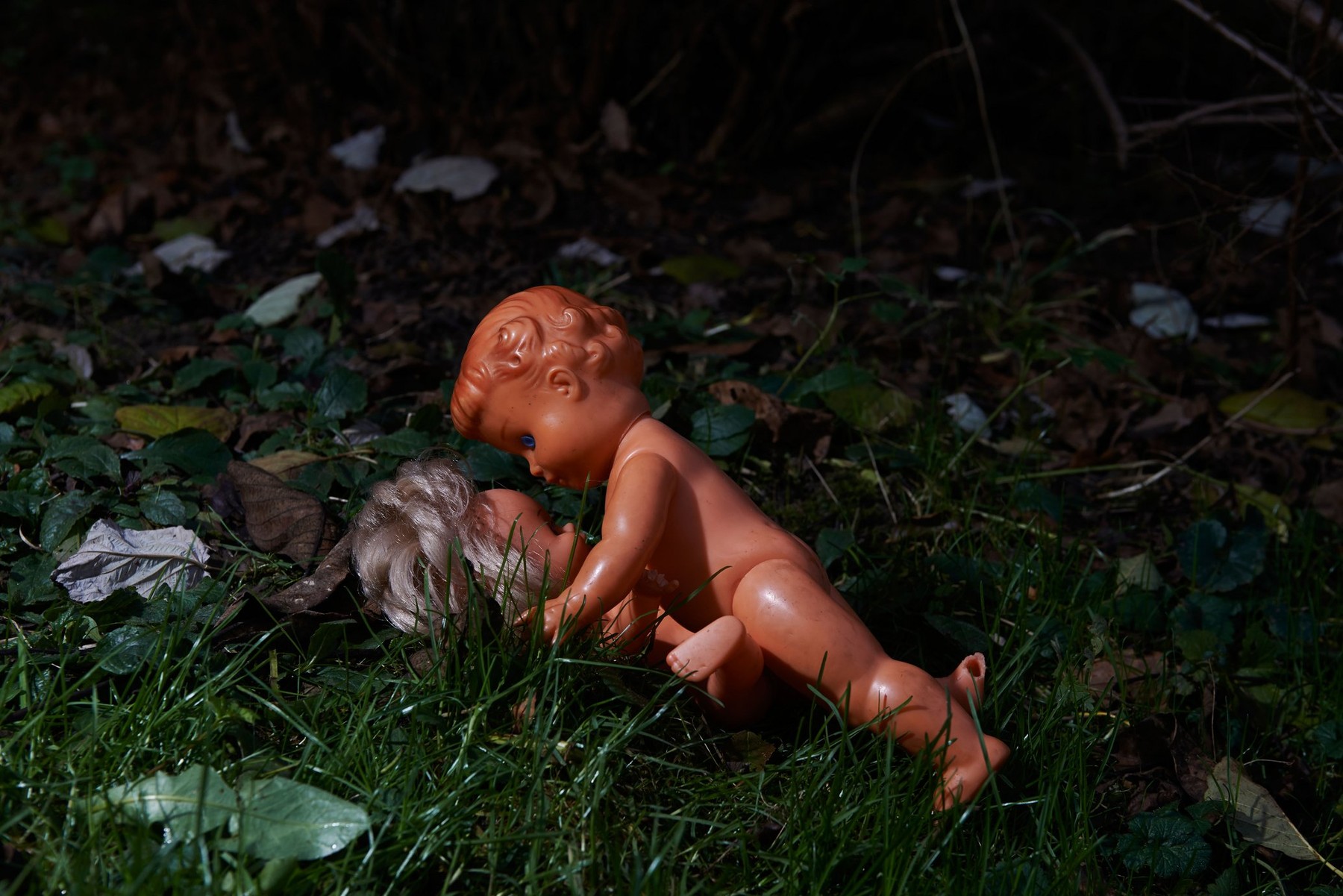 Couple baby dolls boy and girl have sex in park at night