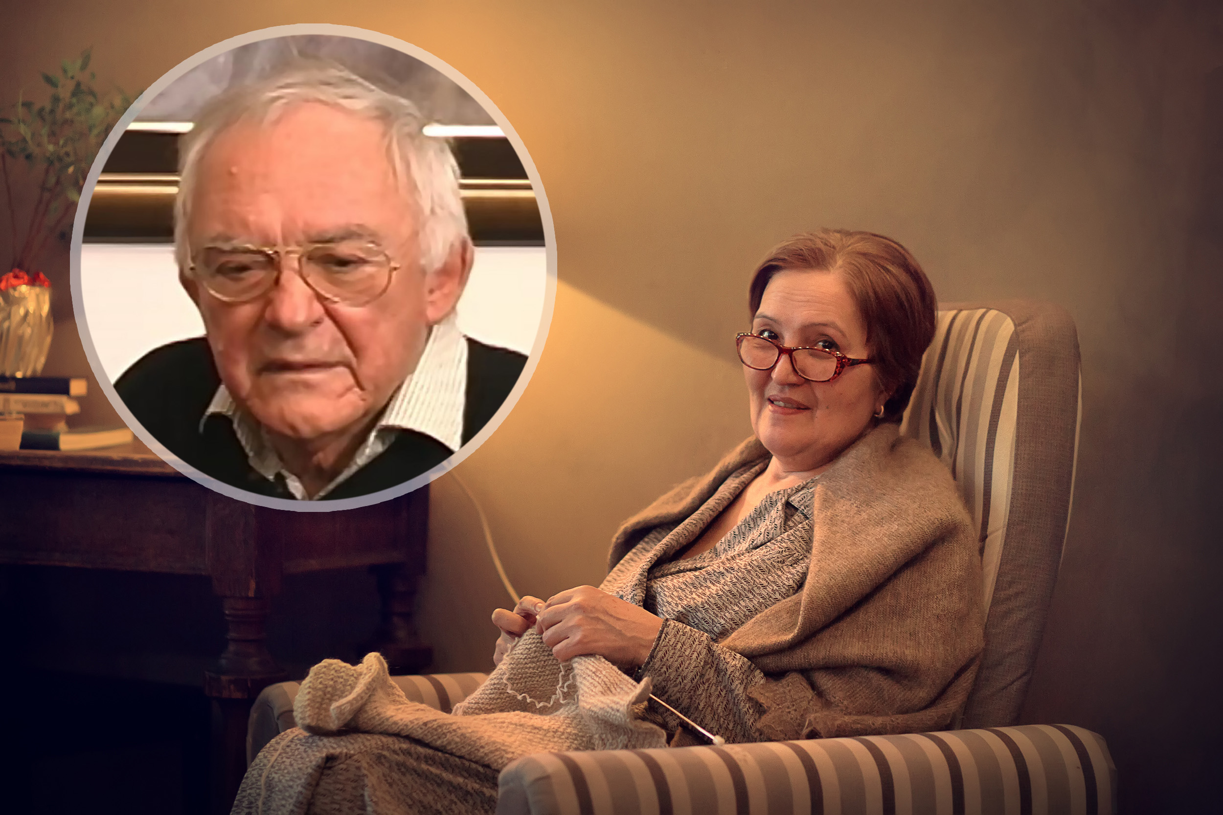Portrait,Of,A,Grandmother,Knitting,In,Armchair.,Image,With,Selective