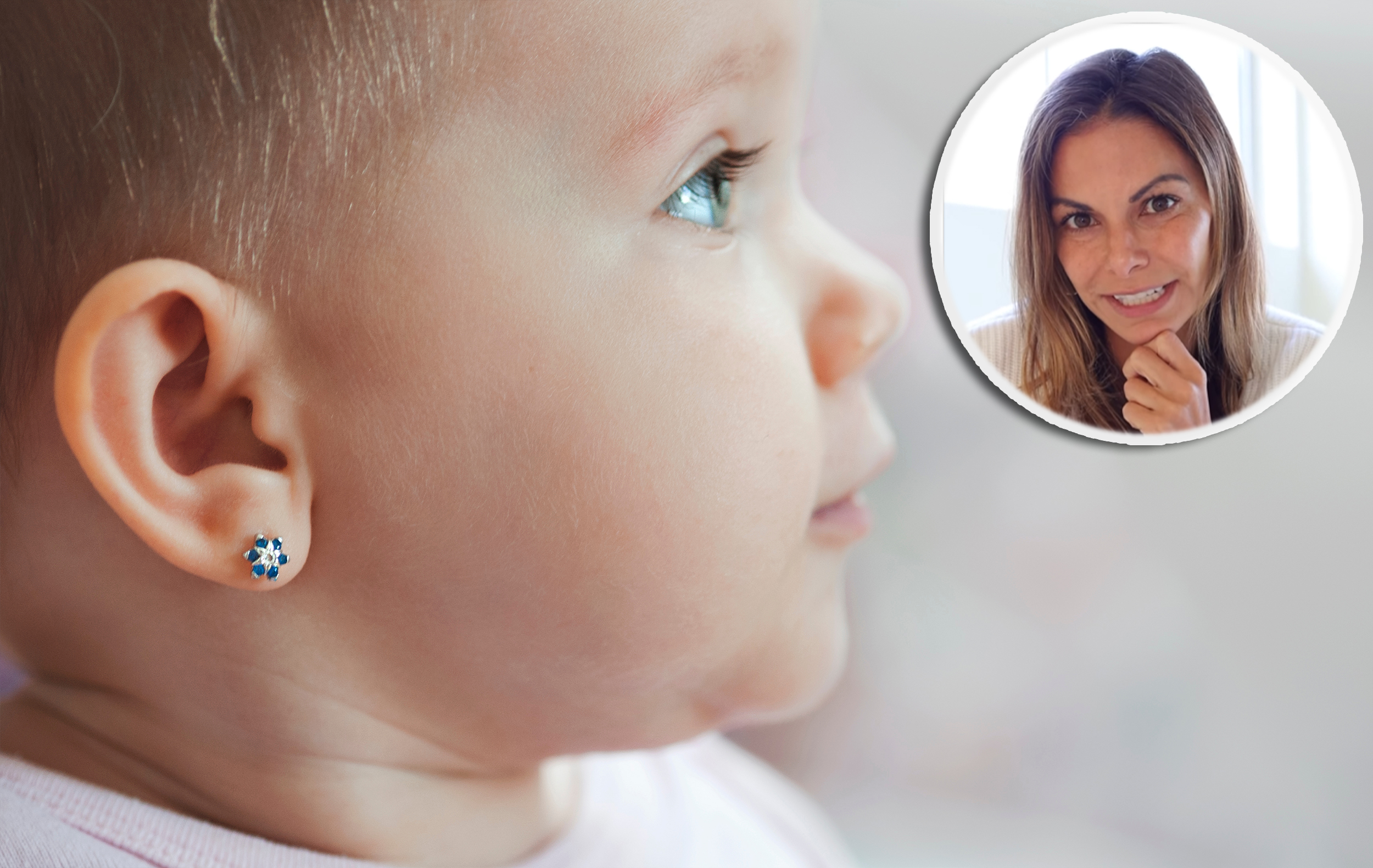 Lovely,Baby,Face,Pierced,Ears,Star,Flower,Earrings,Blue,Eyes