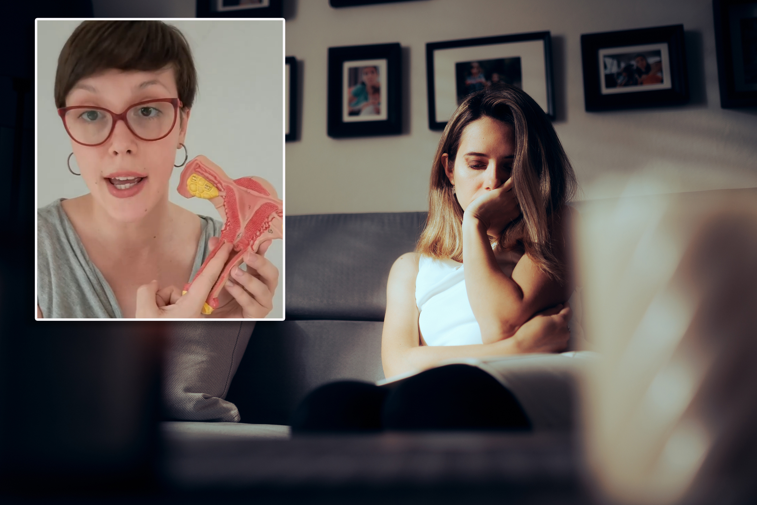 Sad,Depressed,Woman,Alone,At,Home,Sitting,On,A,Sofa.
