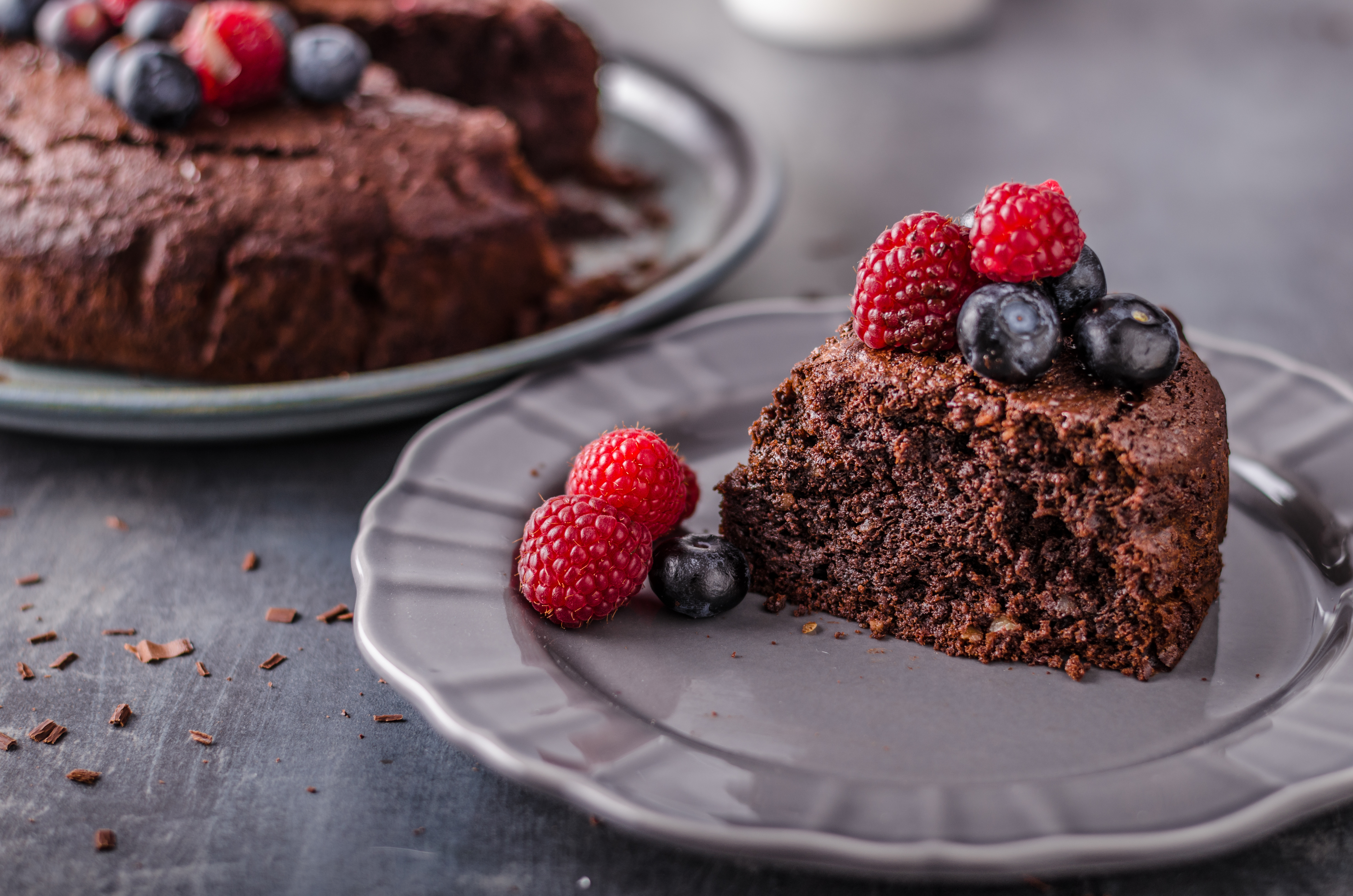 Brownies,Cake,Delish,With,Berries,,Milk,And,Eggs,Behind,As