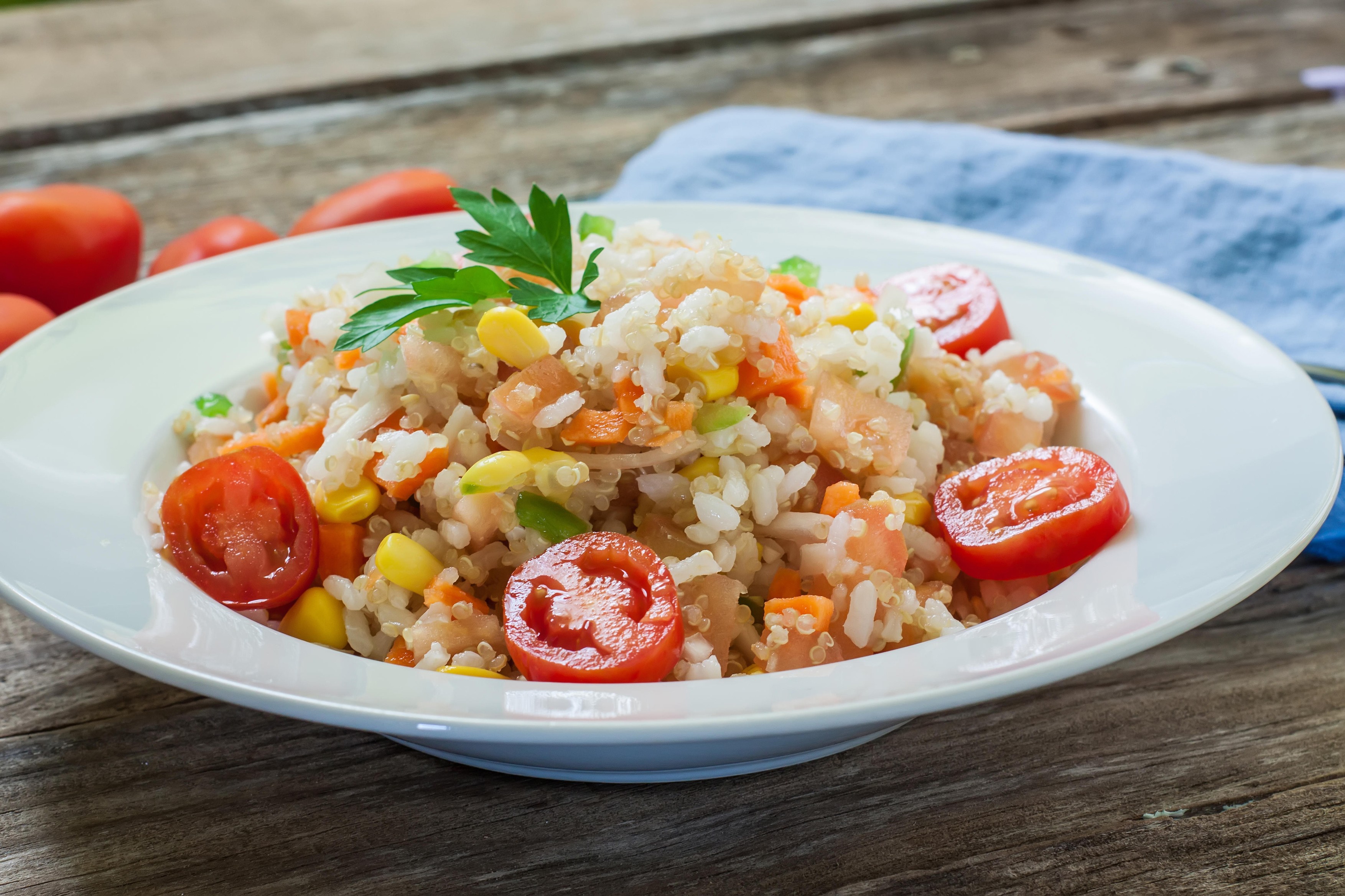 fresh rice and quinoa salad served on plate