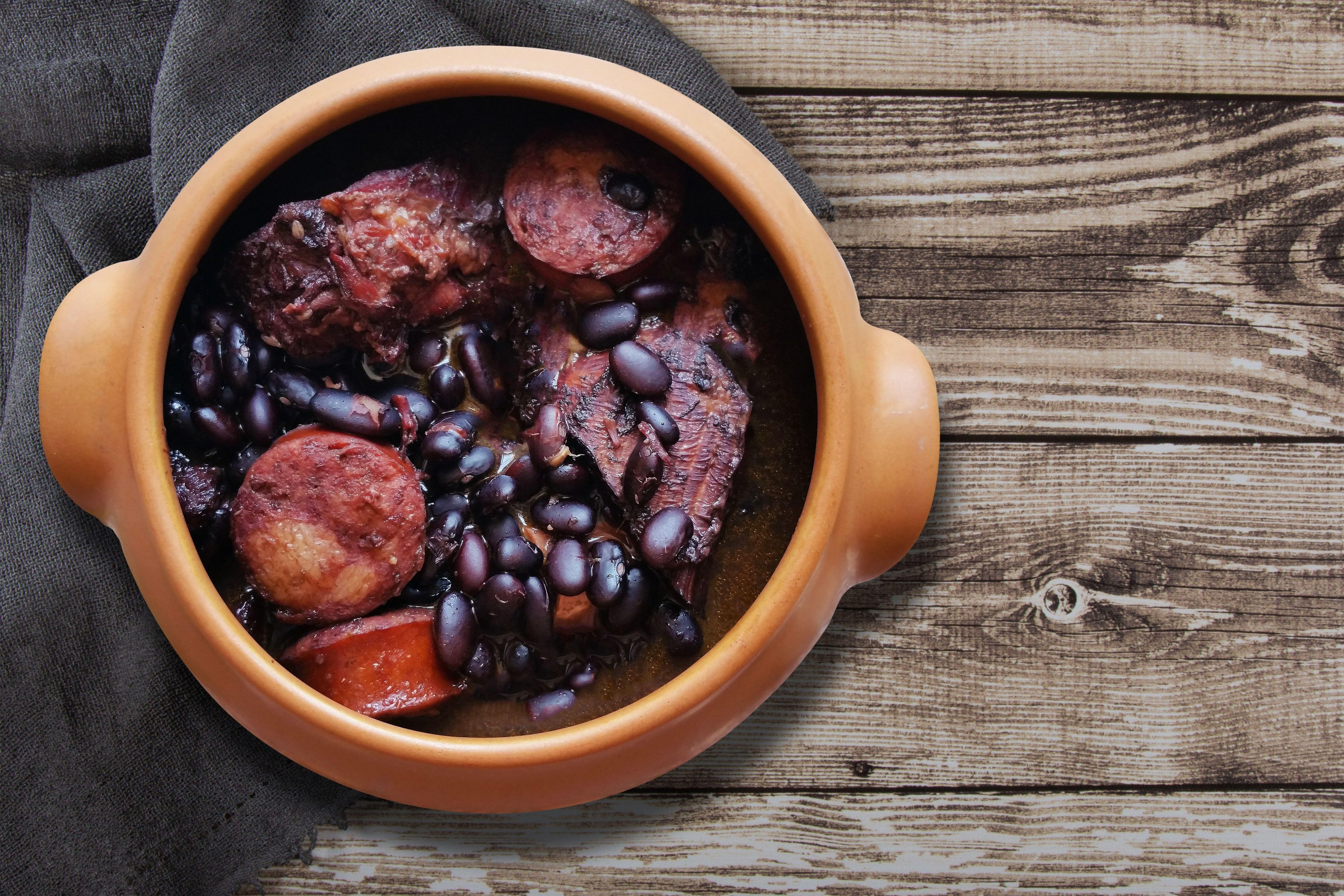 Feijoada dish of typical Brazilian food Top view.