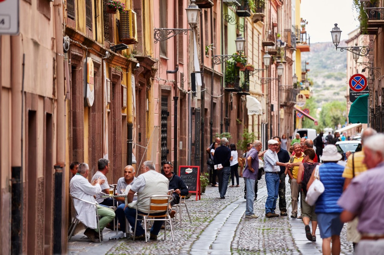 Classic street scene in Bosa, Sardinia