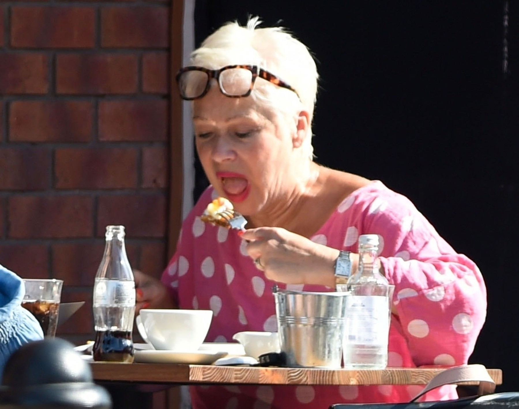 *EXCLUSIVE* WEB MUST CALL FOR PRICING - Loose Women star Denise Welch feeling the heat out with Coronation Street's Jane Danson at Smoke in Cheshire.*PICTURES TAKEN ON 14/09/2020*