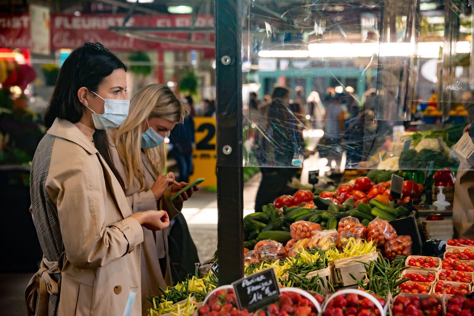 Montreal, CA - 4 October 2020: Customers wearing Coronavirus Face Masks at Marche Jean Talon Market