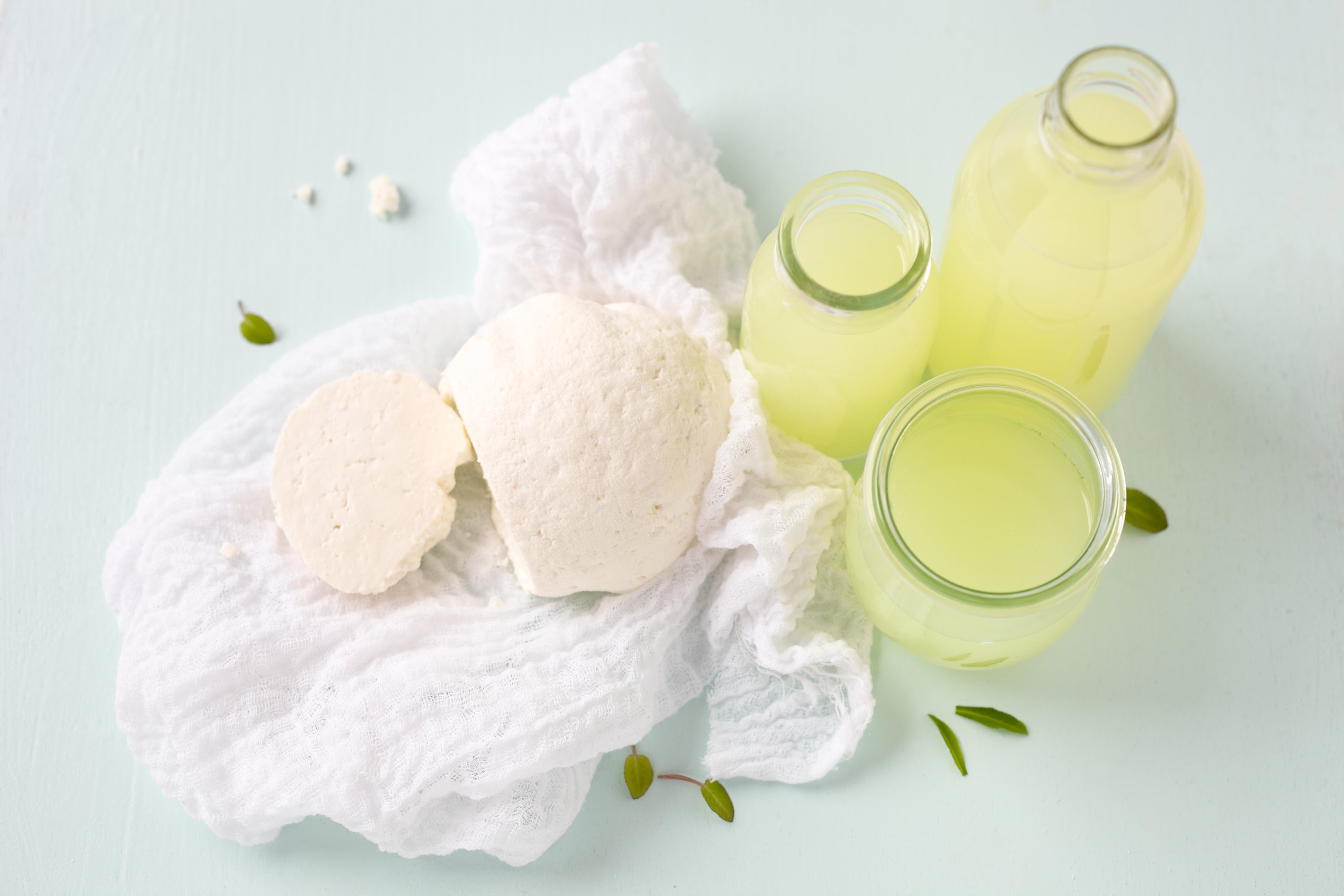 Homemade cottage cheese and whey