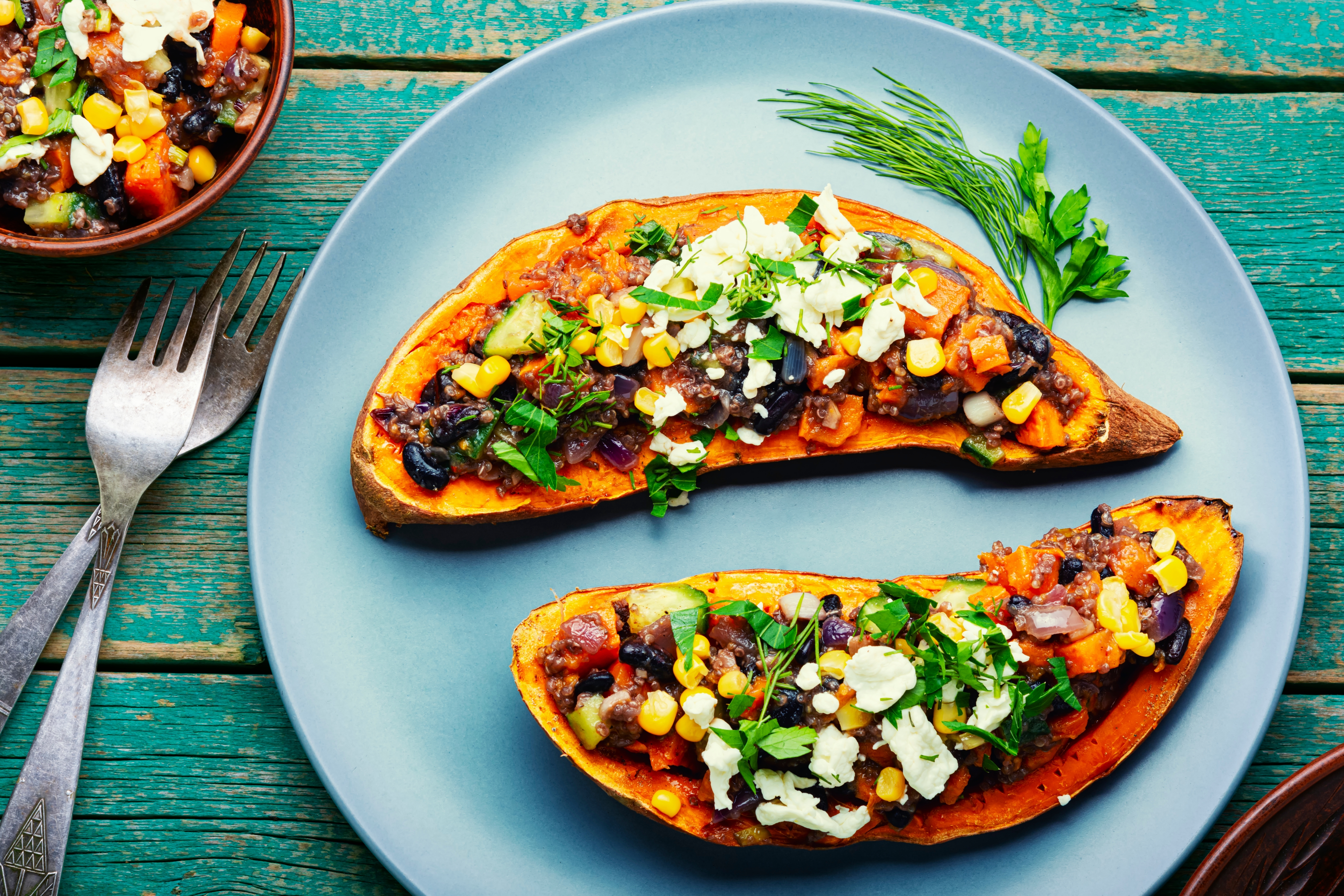 Sweet,Potato,Filled,Vegetables,And,Cottage,Cheese,And,Baked,In