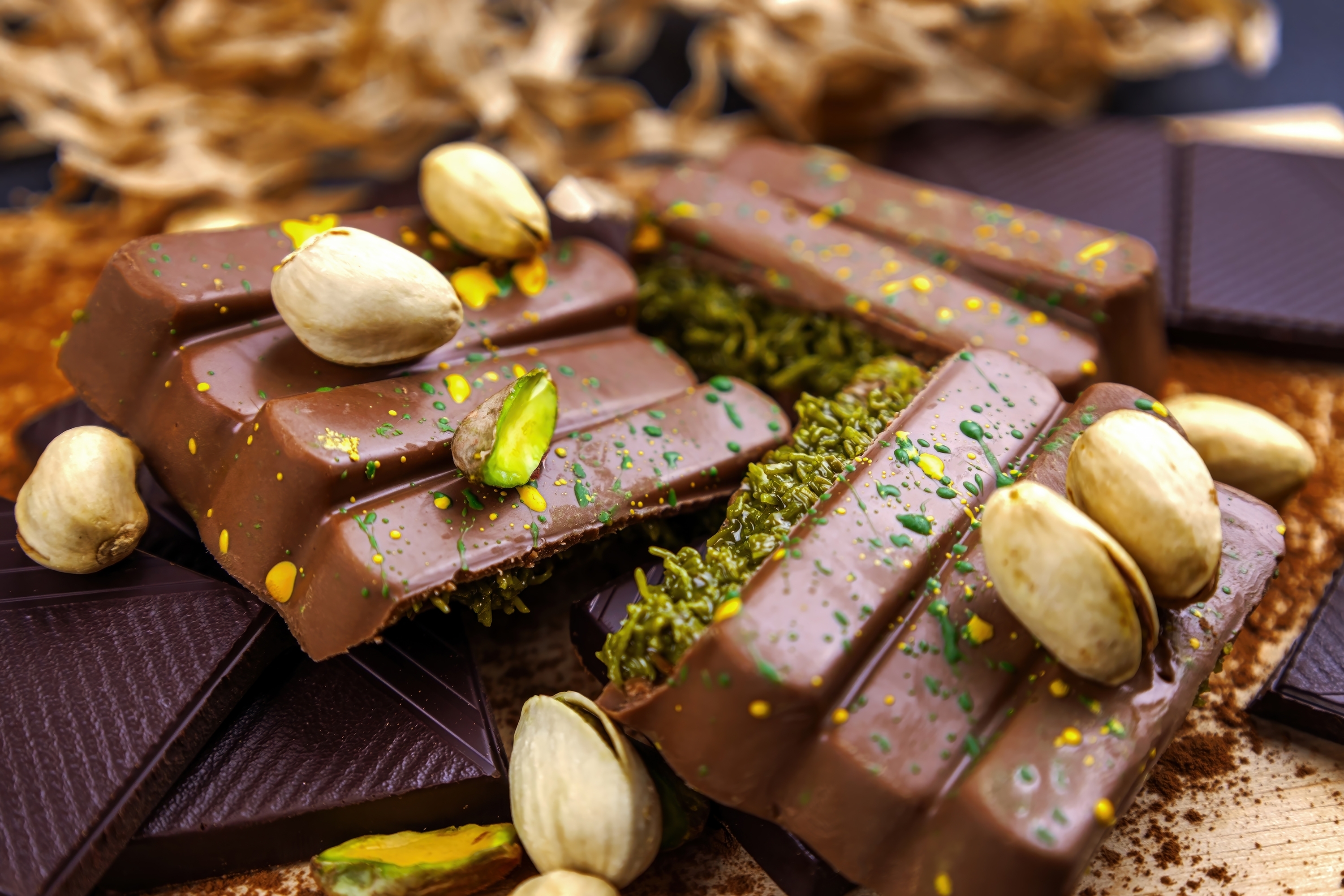 Dubai,Chocolate,Bar,With,Green,Kadayif,And,Pistachio,Spread,With
