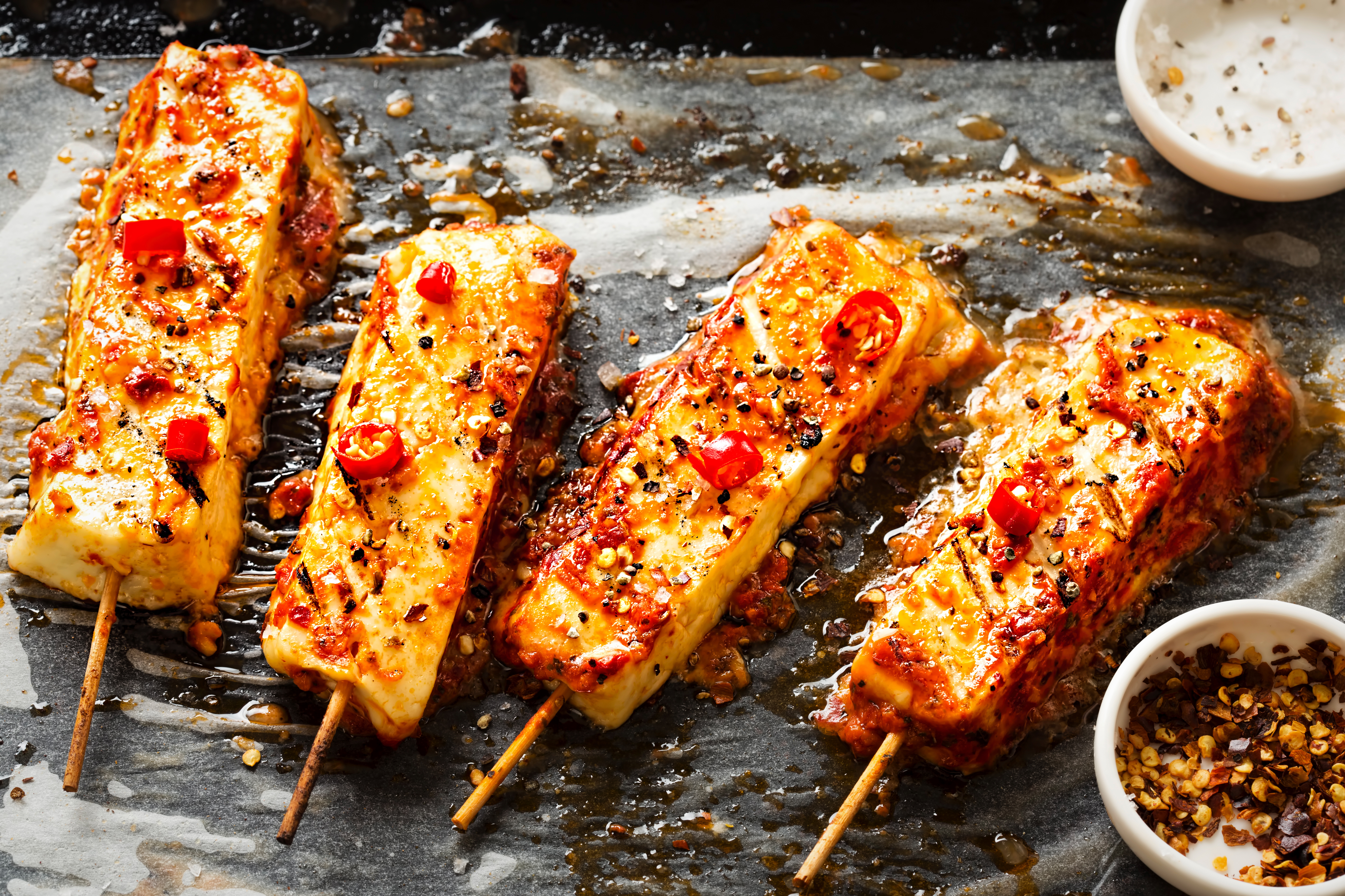 Halloumi,Skewers,With,Chilli