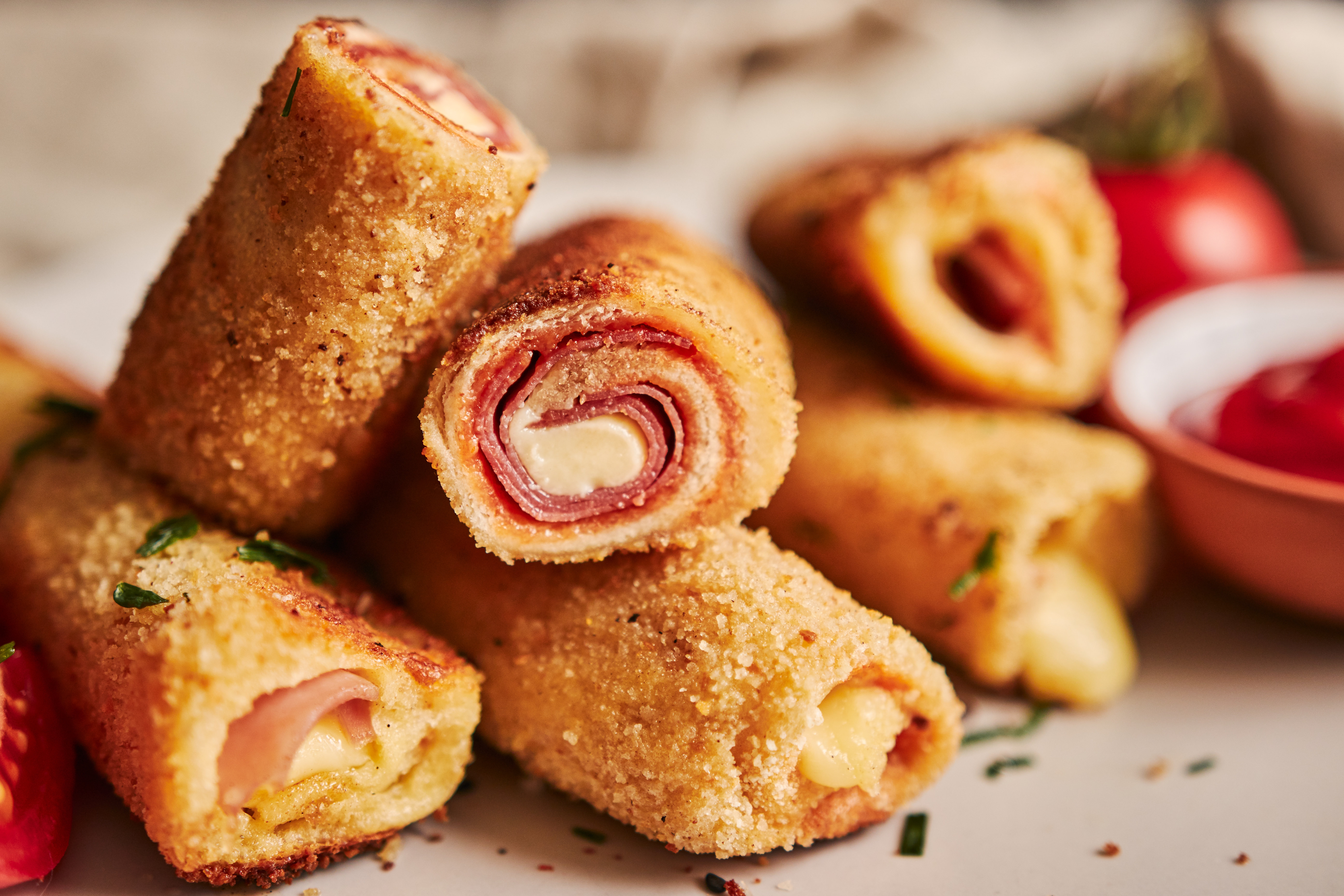A,Closeup,Shot,Of,Toast,Rolls,With,Ham,And,Cheese