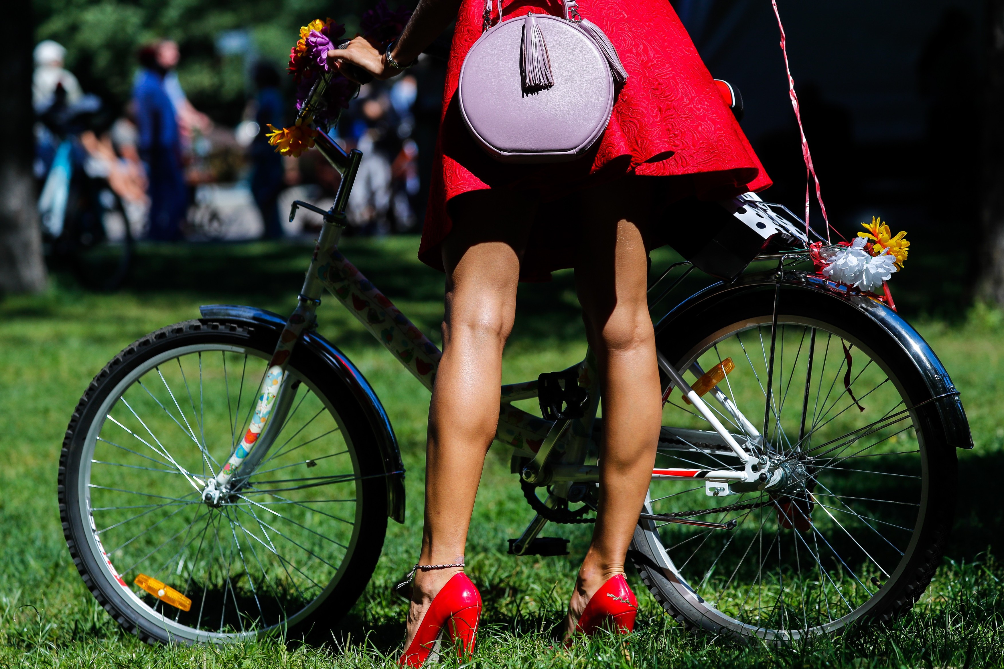 Lady on Bicycle parade held in Moscow