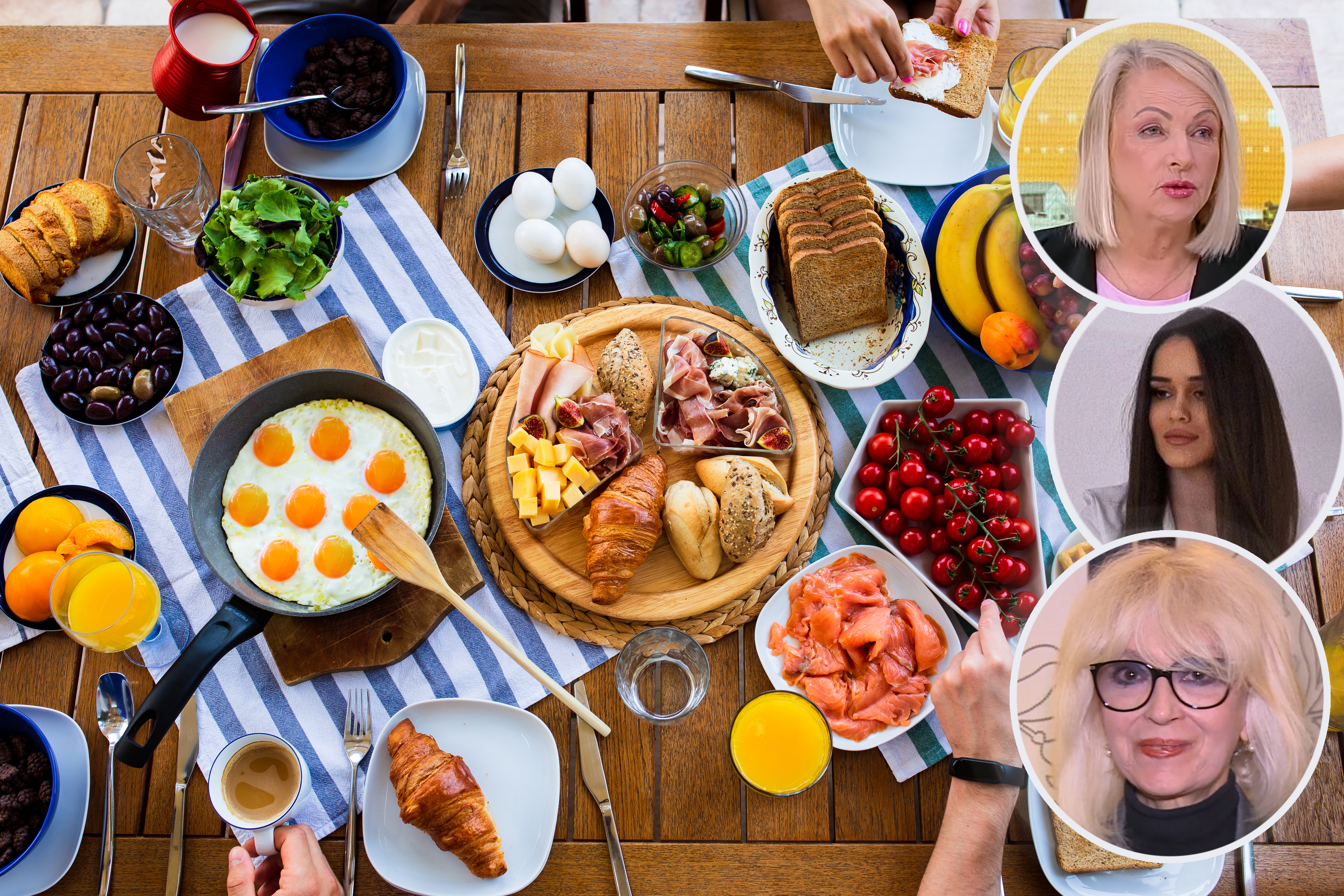 Fried,Eggs,In,A,Skillet,On,A,Large,Table,Filled