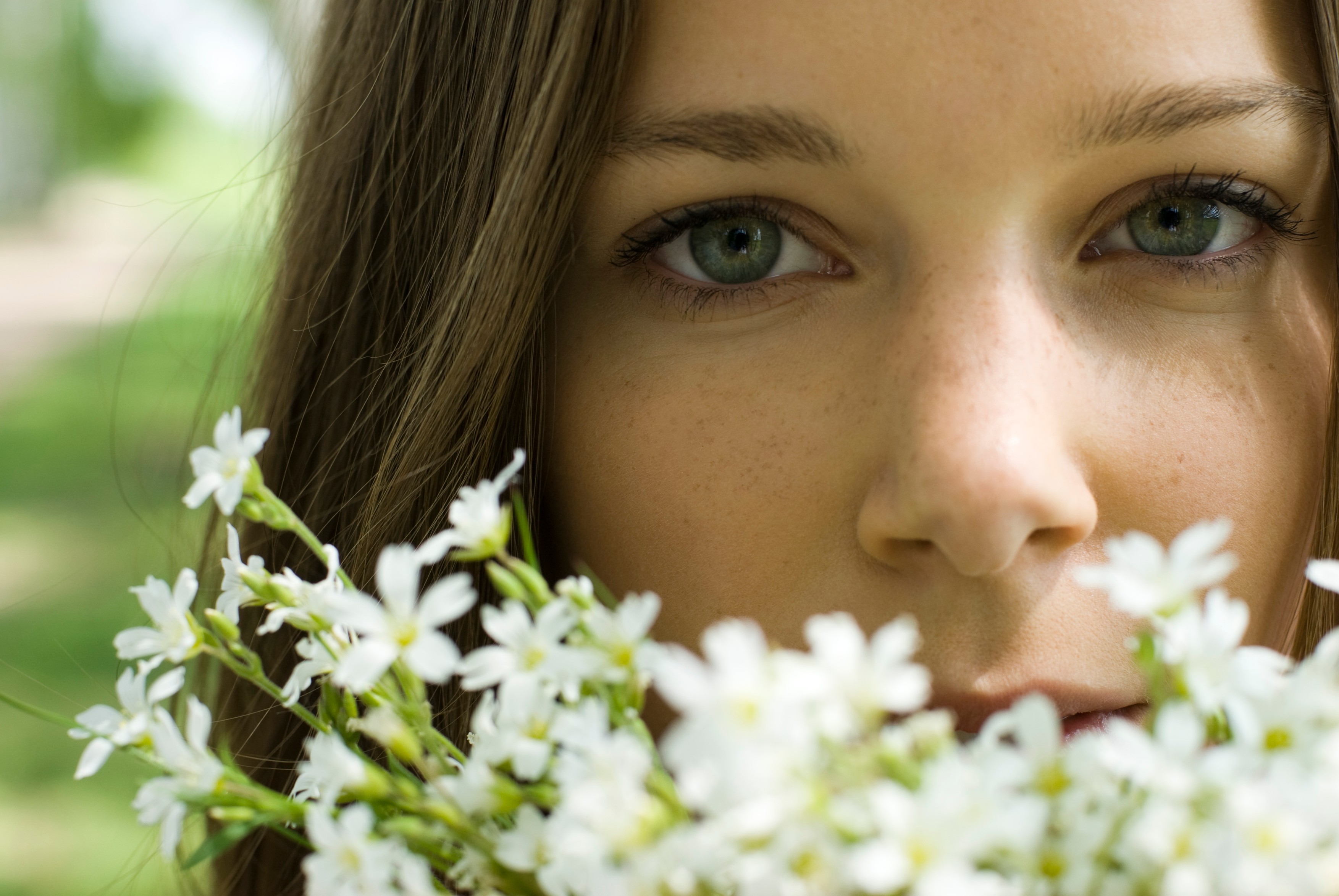 Young woman holding bouquet