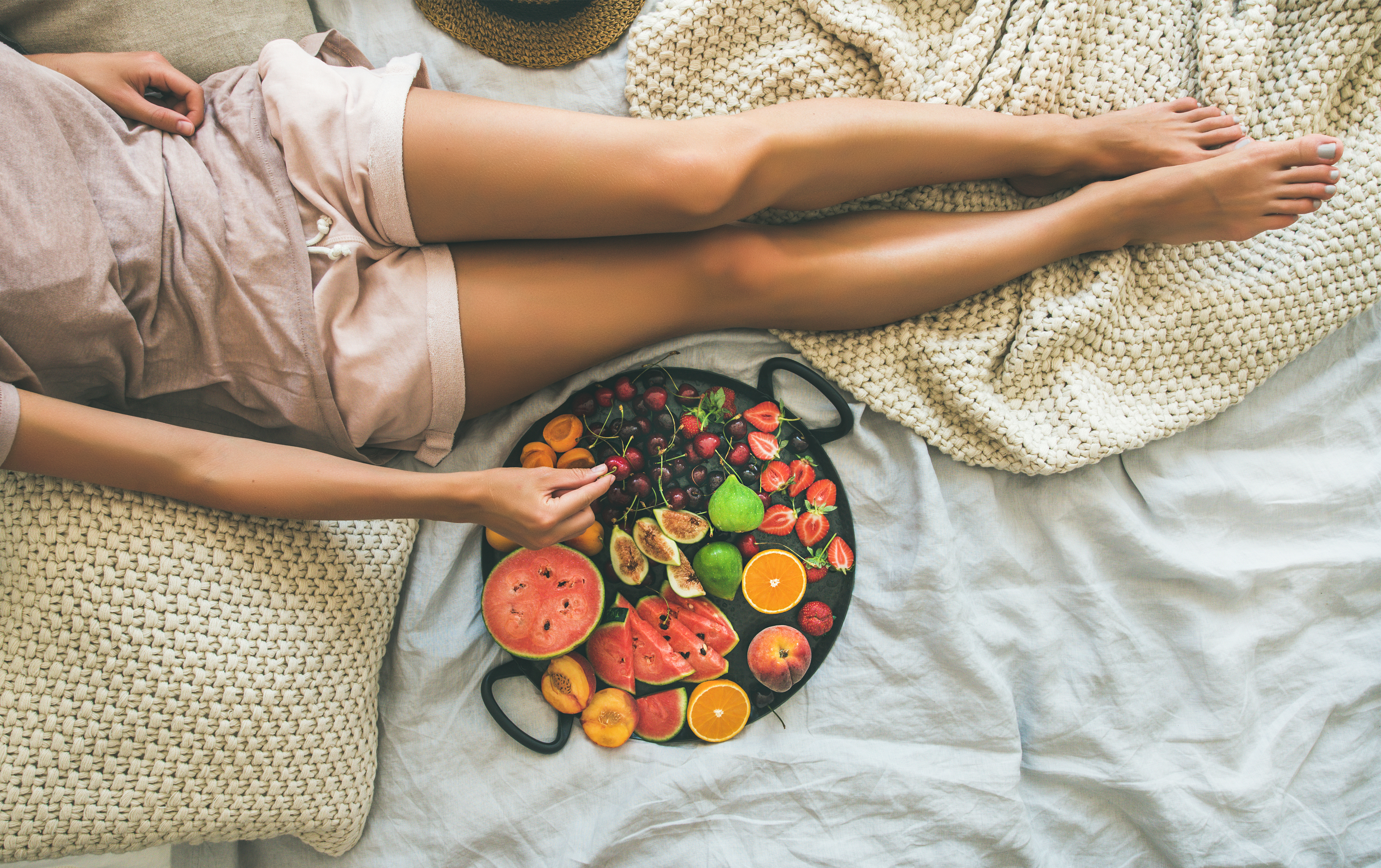 Summer,Healthy,Raw,Vegan,Clean,Eating,Breakfast,In,Bed,Concept.