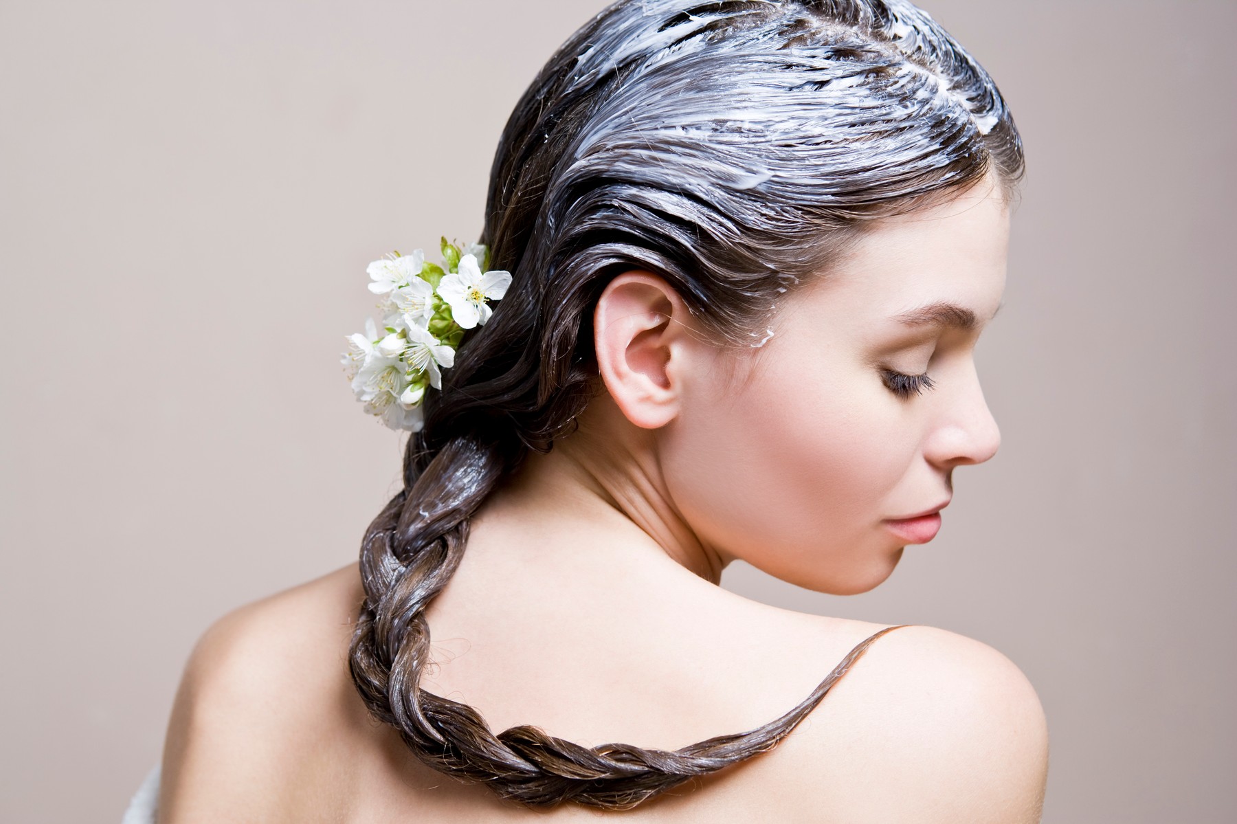 woman with cherry hair mask