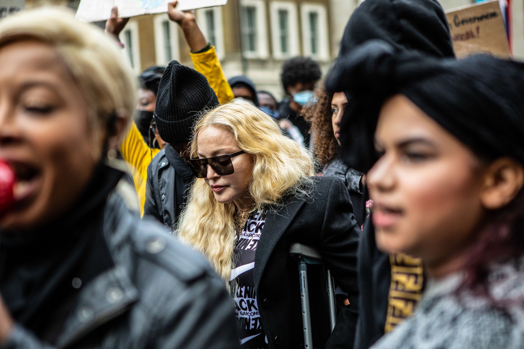 Madonna joins a Black Lives Matter protest in London on crutches