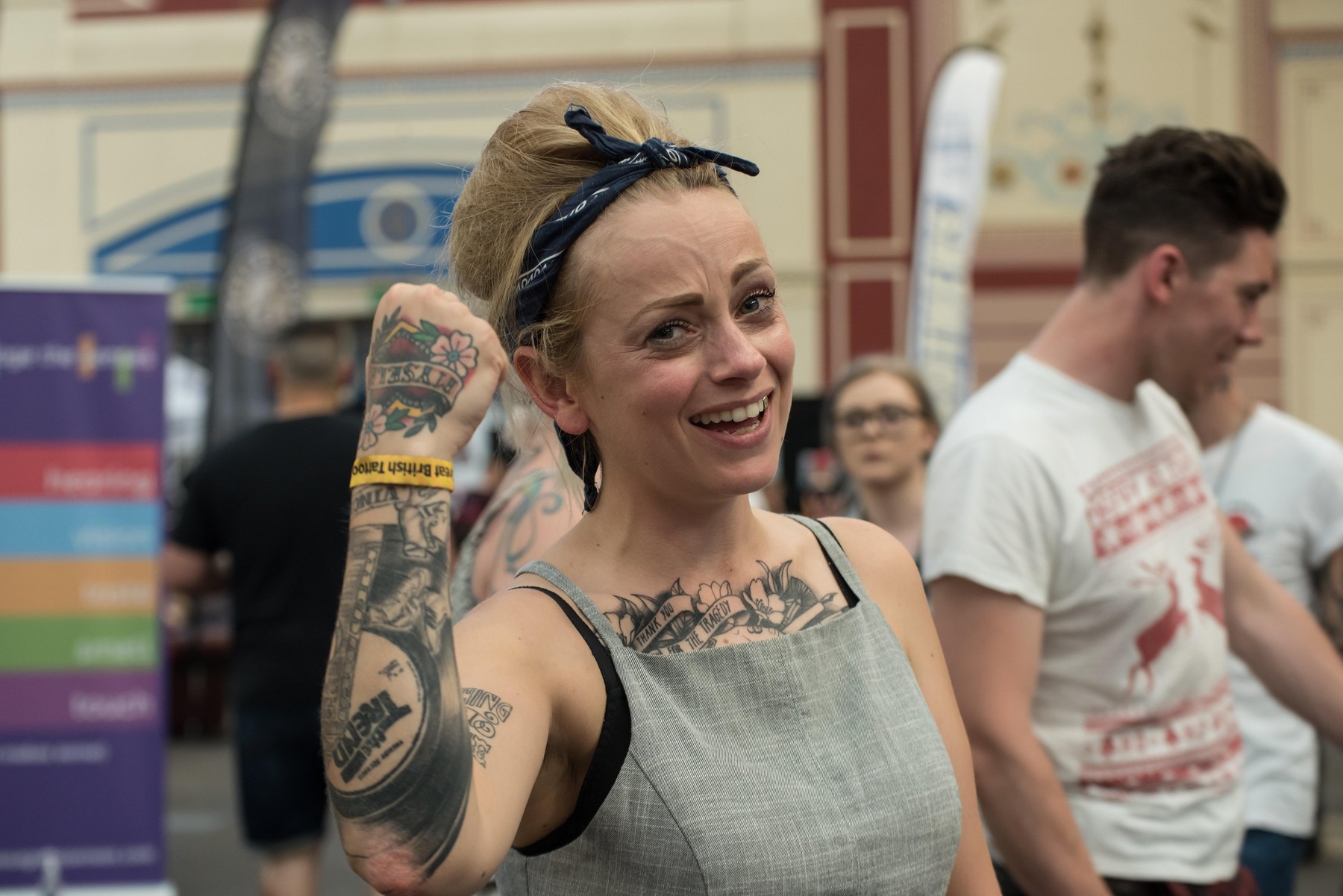 Body art fans have their tattoo was done by artists as hundreds flock to London, UK for The Great British Tattoo Show feature Tattoo Contests and The Doll UK on May 26, 2018.
