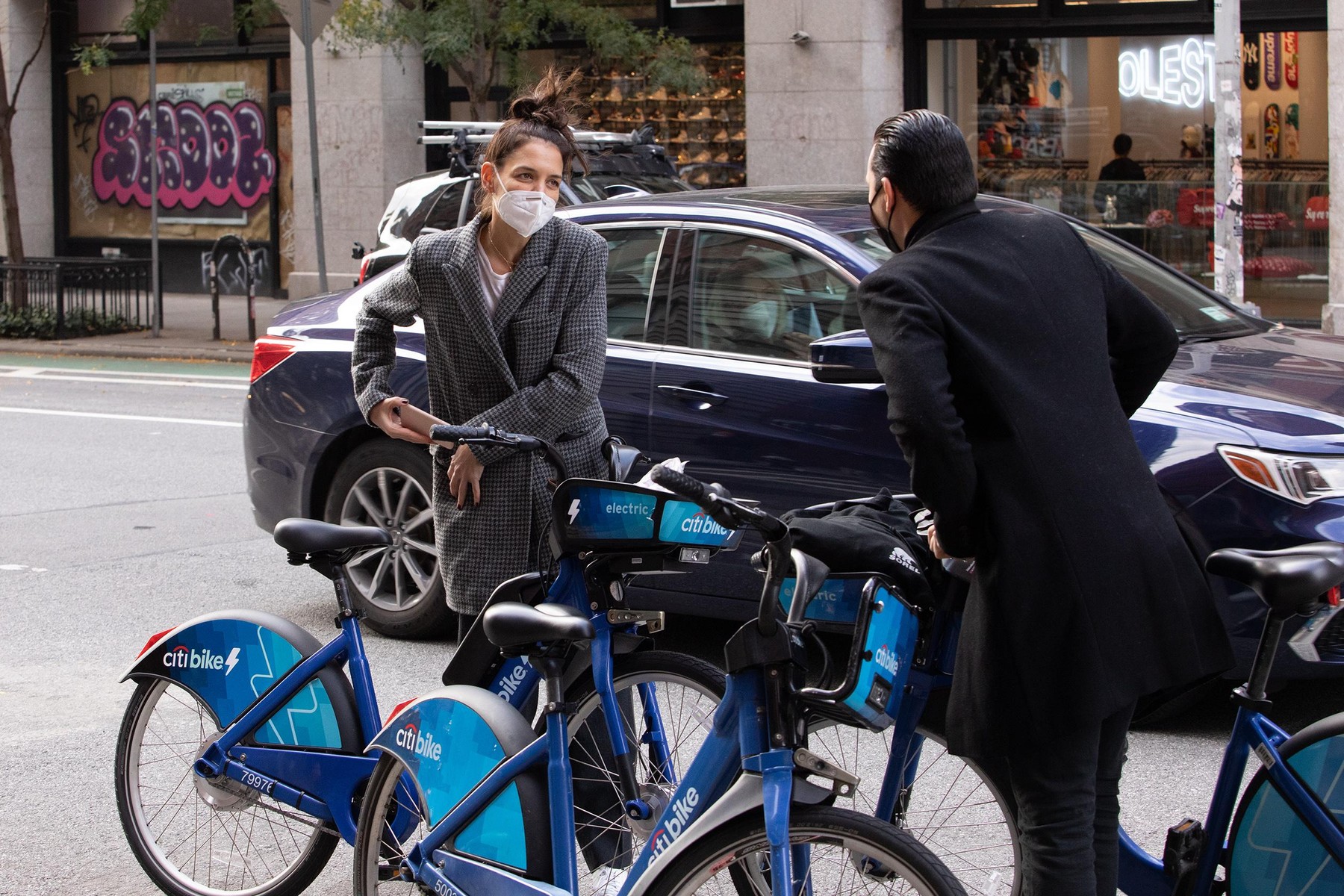 Katie Holmes and Emilio Vitolo Jr. Ride Citibikes in NYC